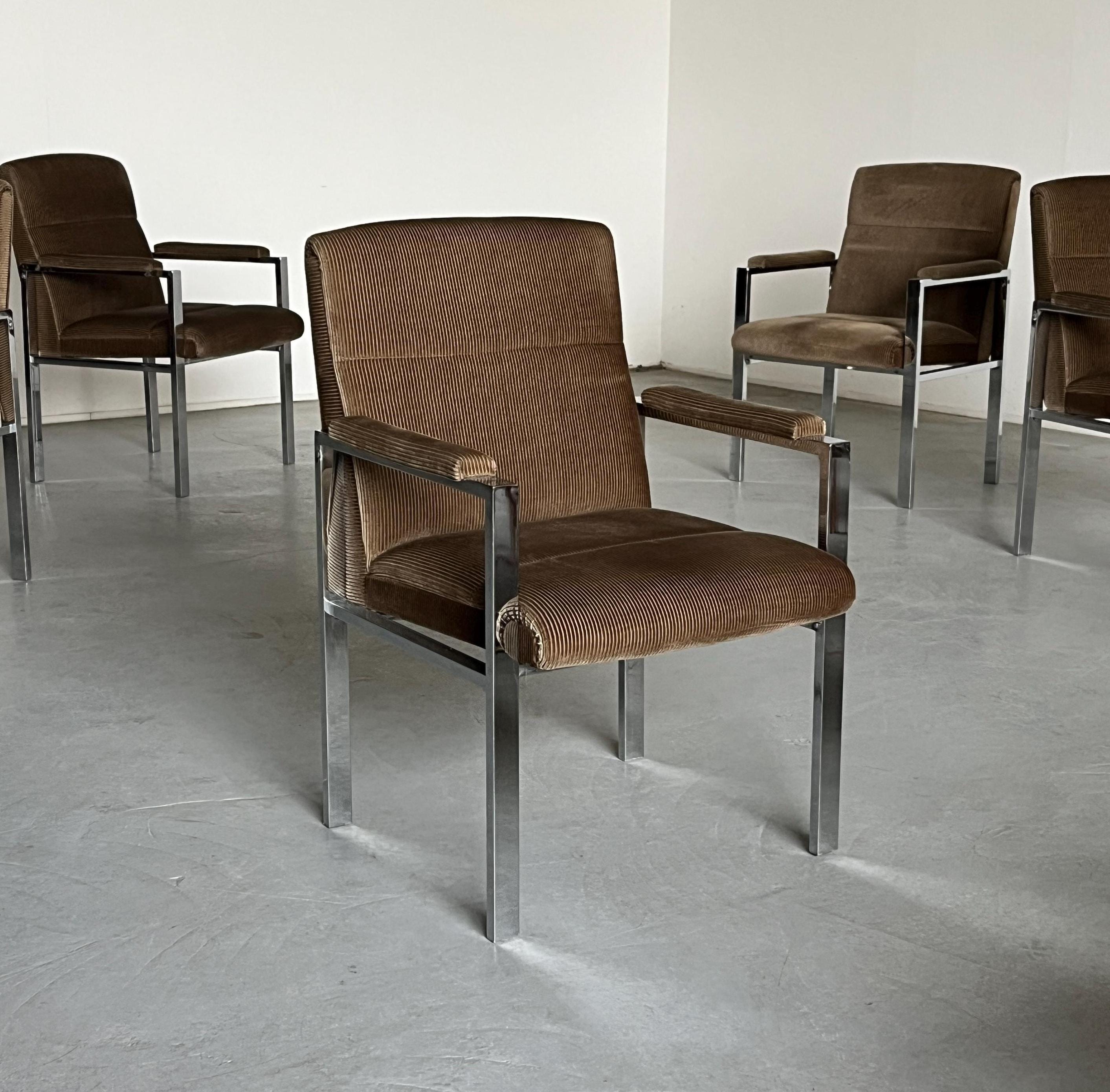 Mid-Century Tubular Steel and Corduroy Upholstery Armchairs, 1970s