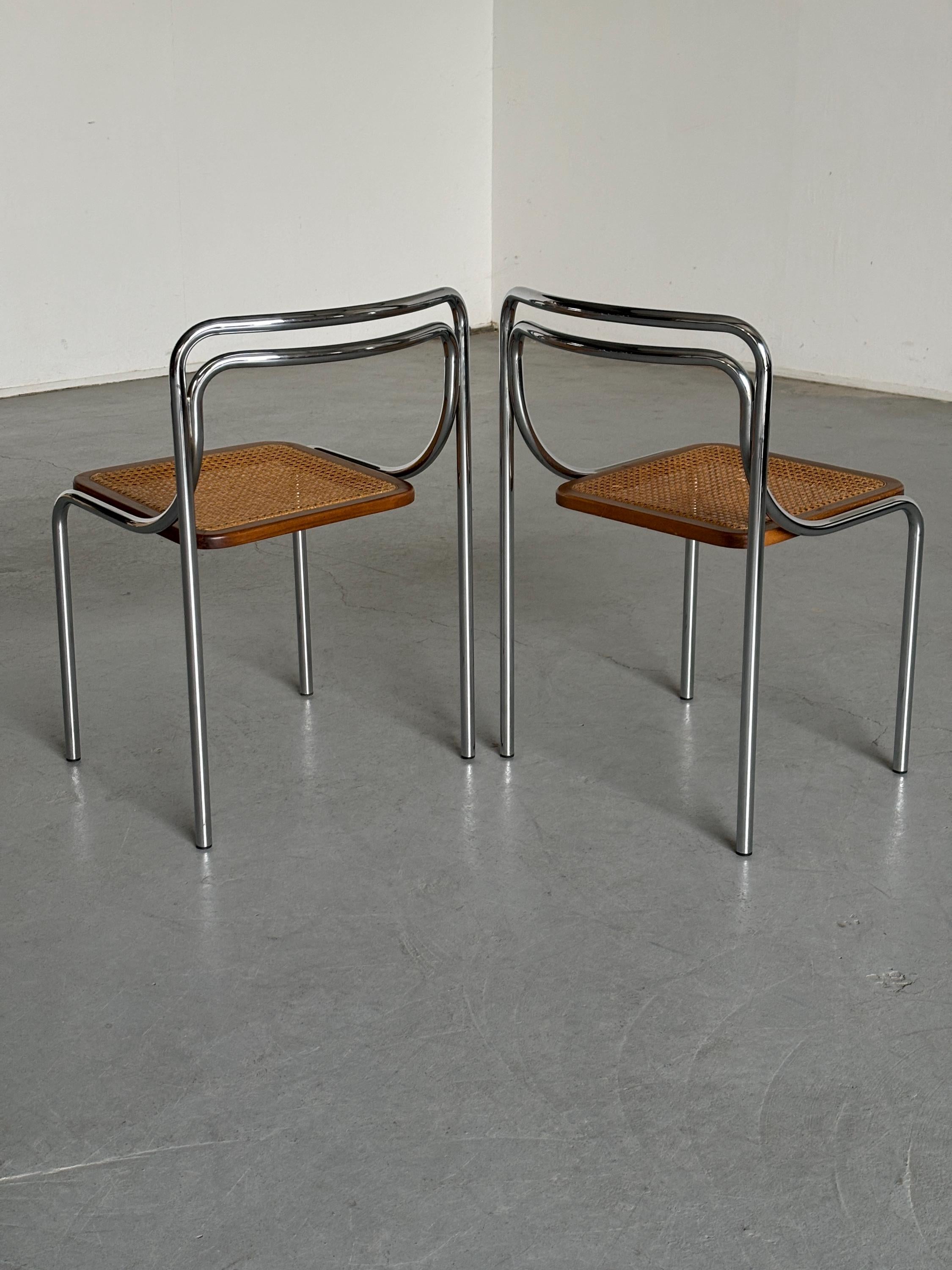 Bauhaus Style Dining Chairs in Cane and Chromed Steel