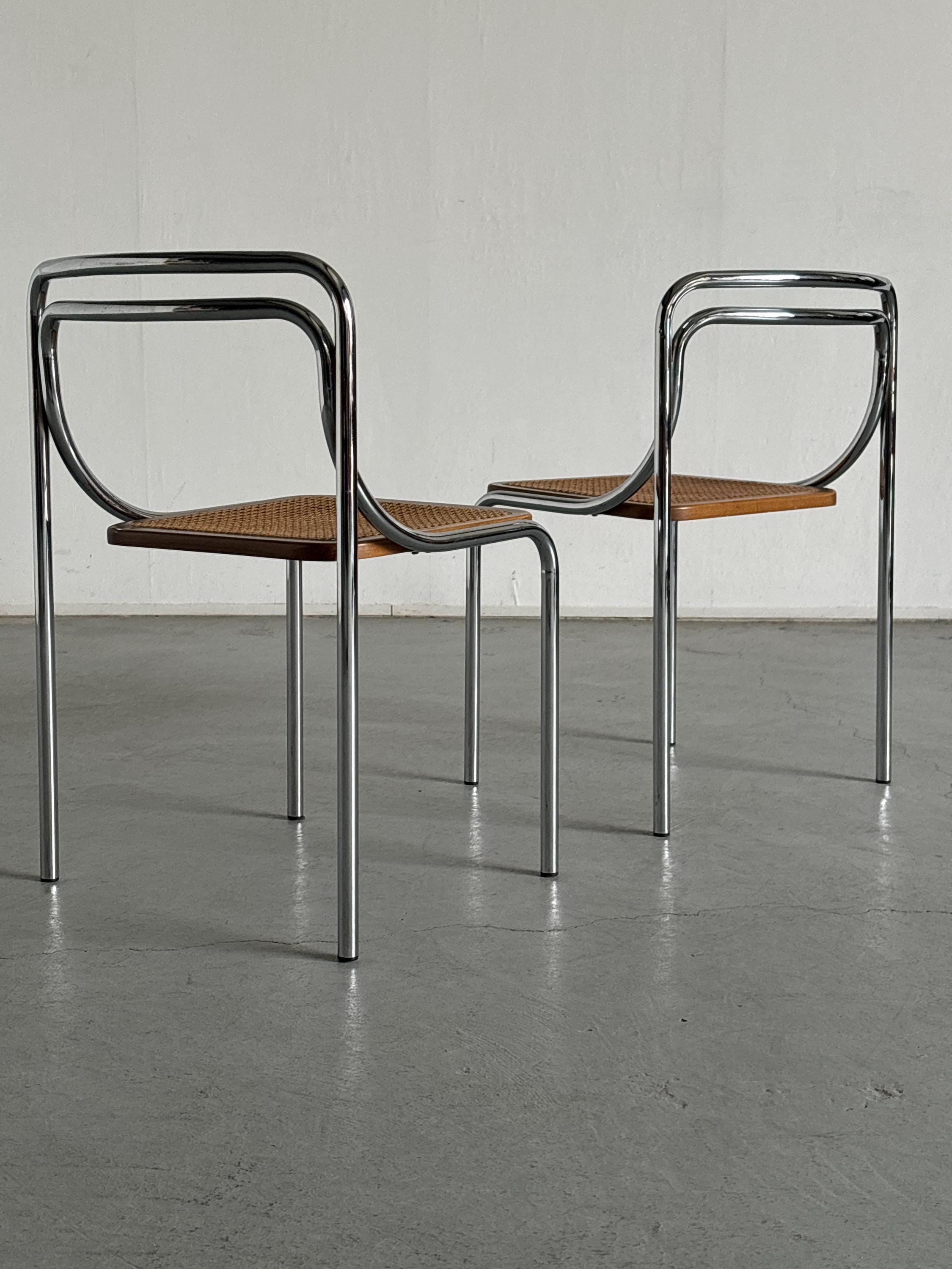 Bauhaus Style Dining Chairs in Cane and Chromed Steel