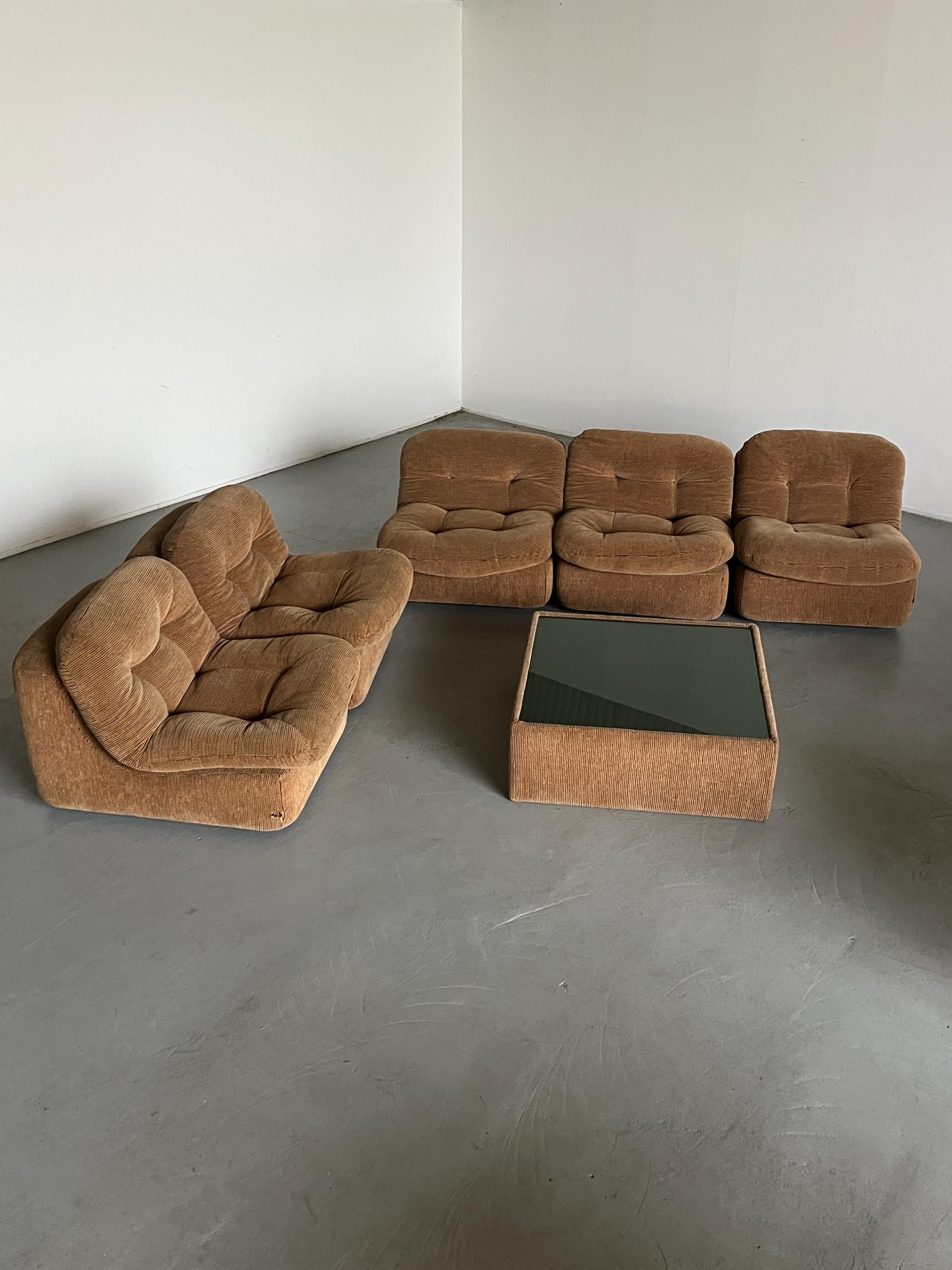 Mid-Century Seating Set in Tufted Beige Corduroy