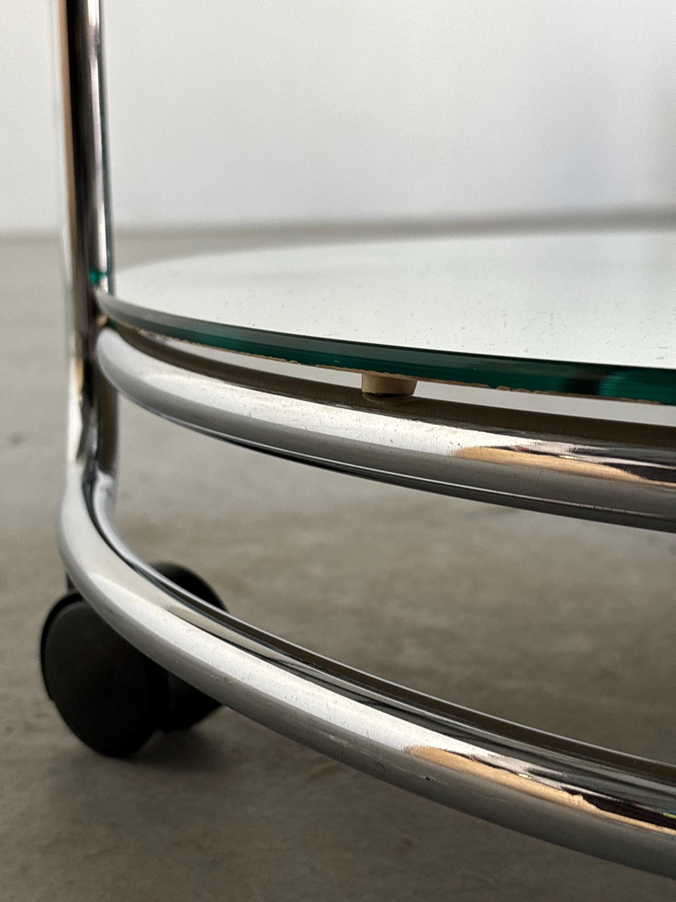 Bar Cart or Serving Trolley in Chromed Steel, Glass and Mirror