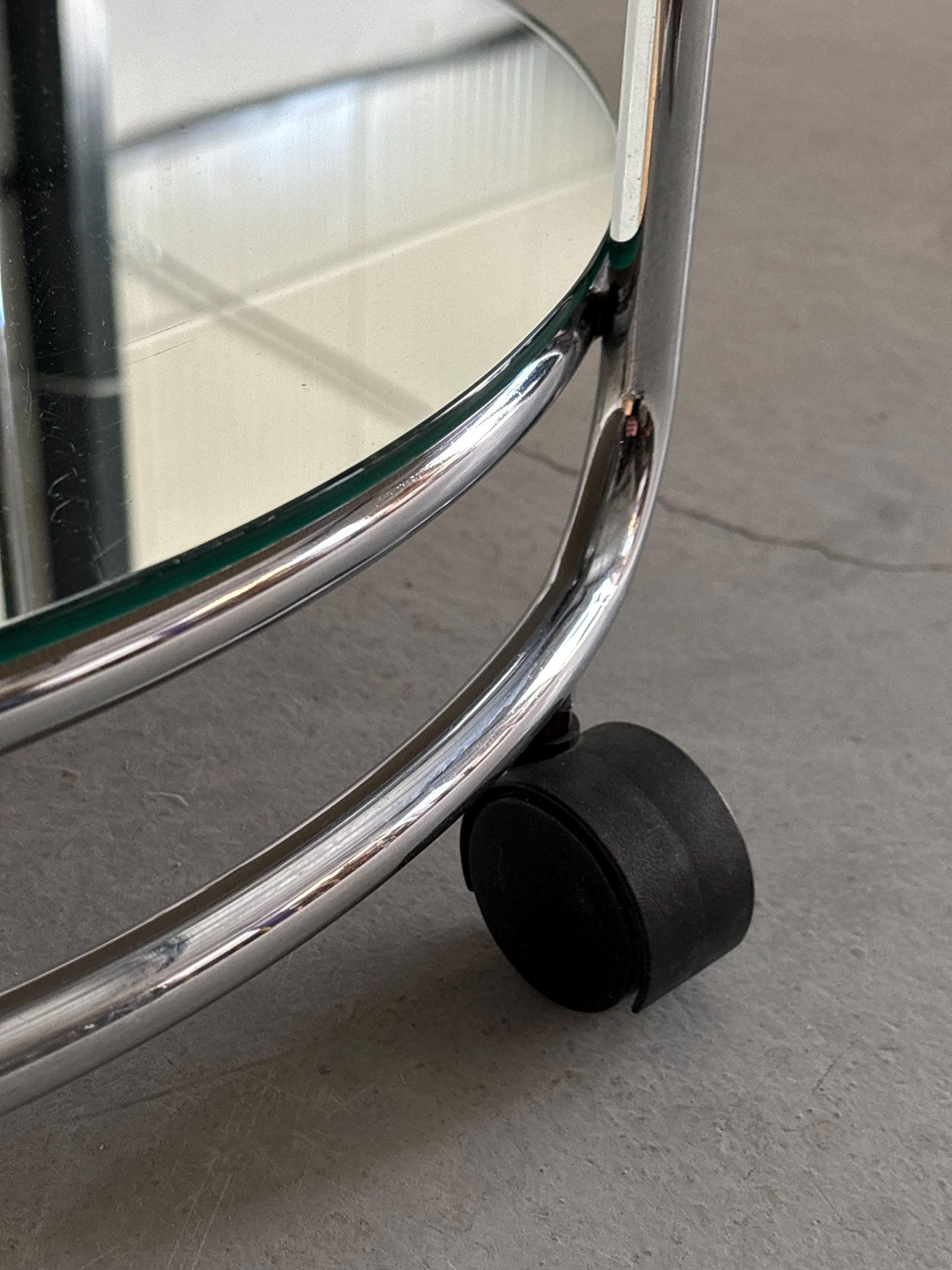 Bar Cart or Serving Trolley in Chromed Steel, Glass and Mirror