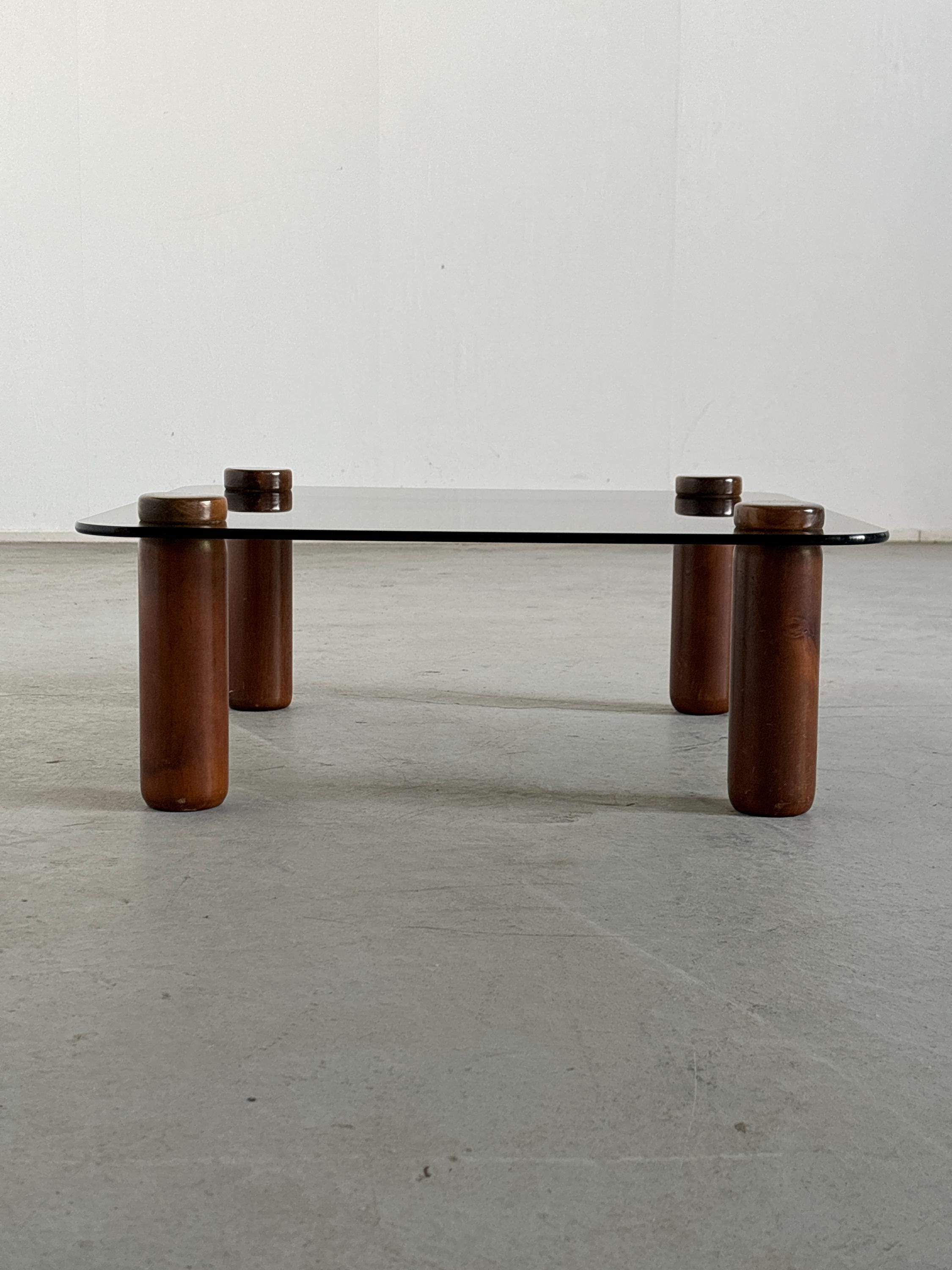 Mid-Century Coffee Table in Wood and Smoked Glass, 1980s