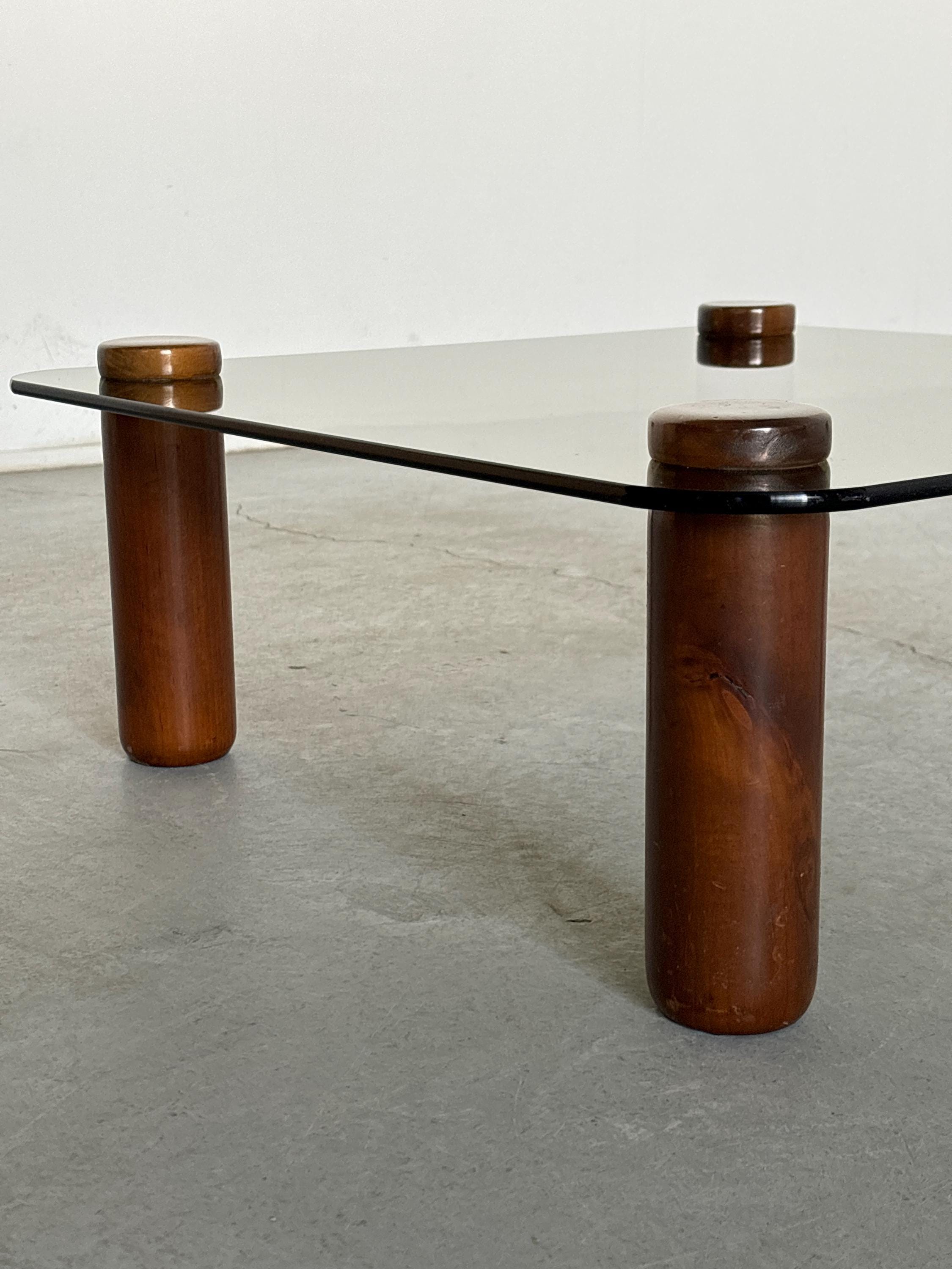Mid-Century Coffee Table in Wood and Smoked Glass, 1980s