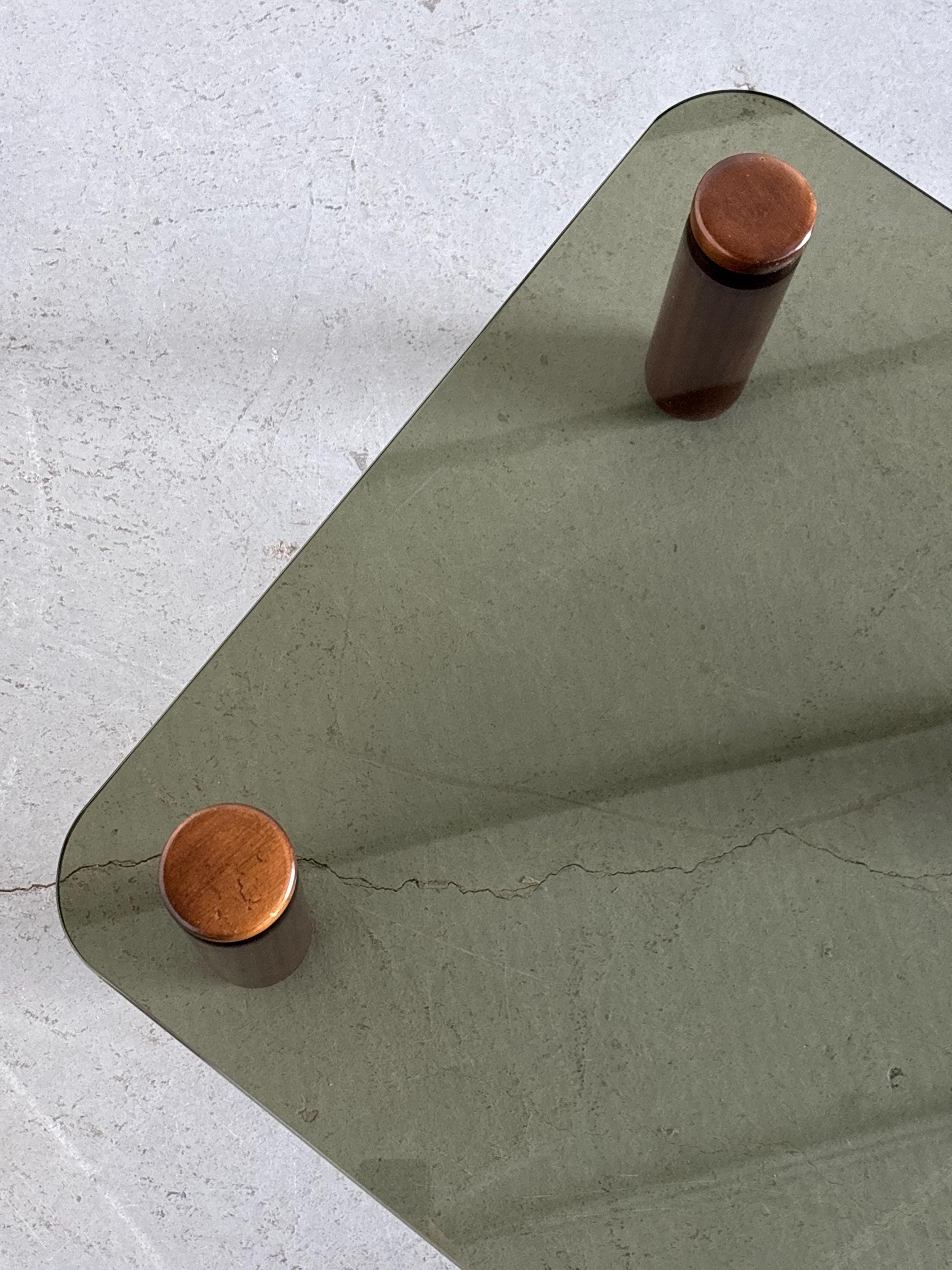 Mid-Century Coffee Table in Wood and Smoked Glass, 1980s