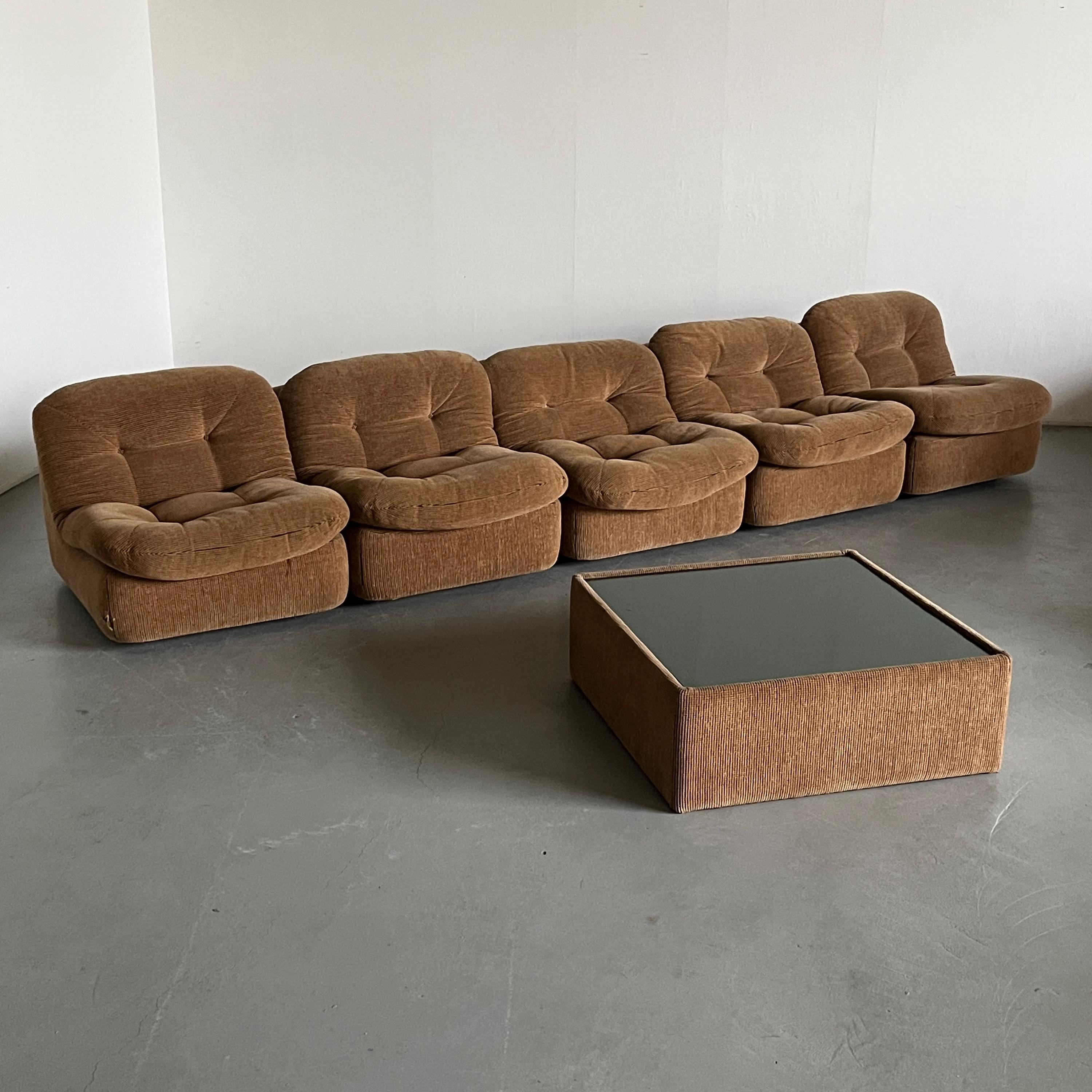 Mid-Century Seating Set in Tufted Beige Corduroy