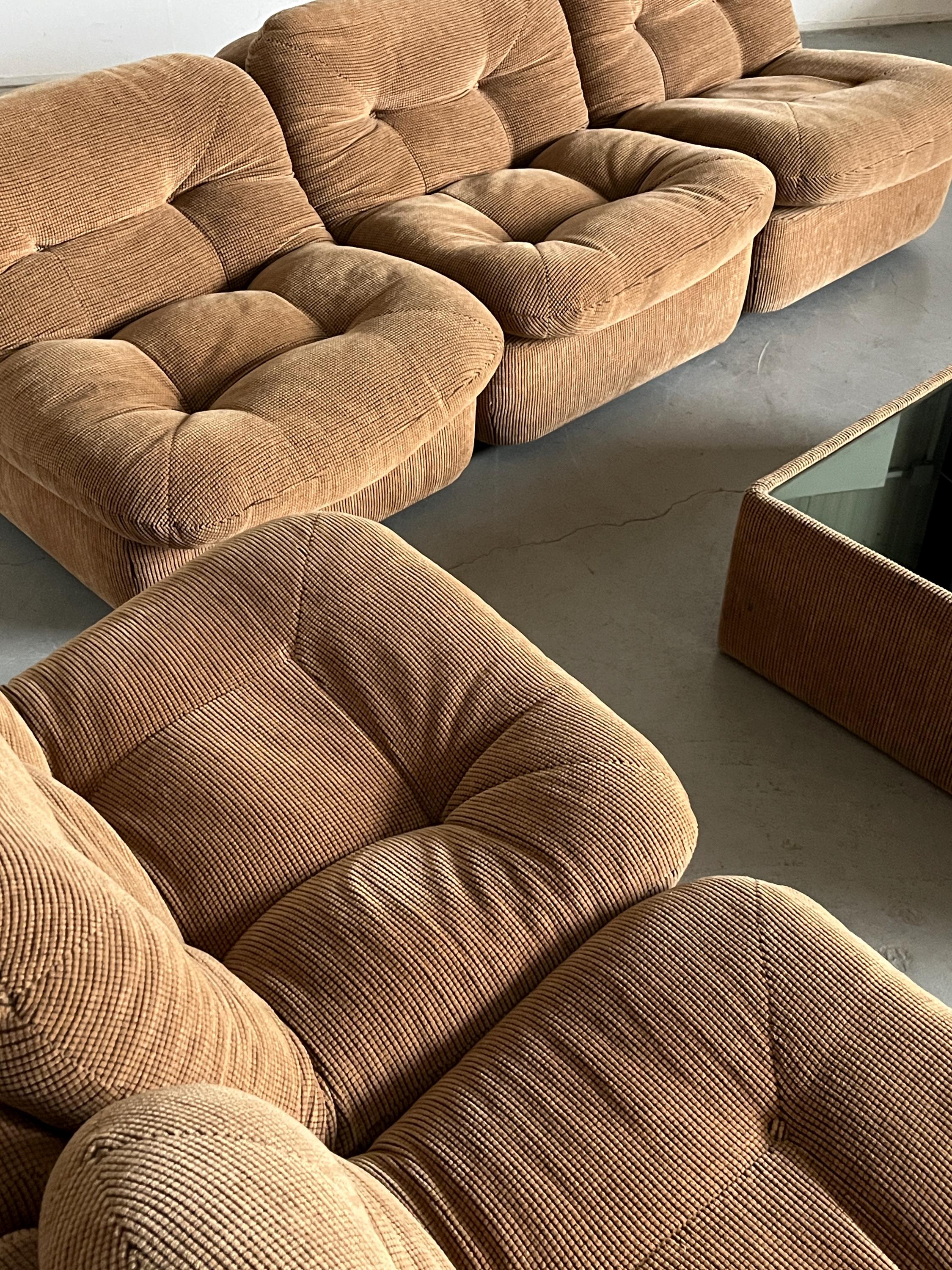 Mid-Century Seating Set in Tufted Beige Corduroy