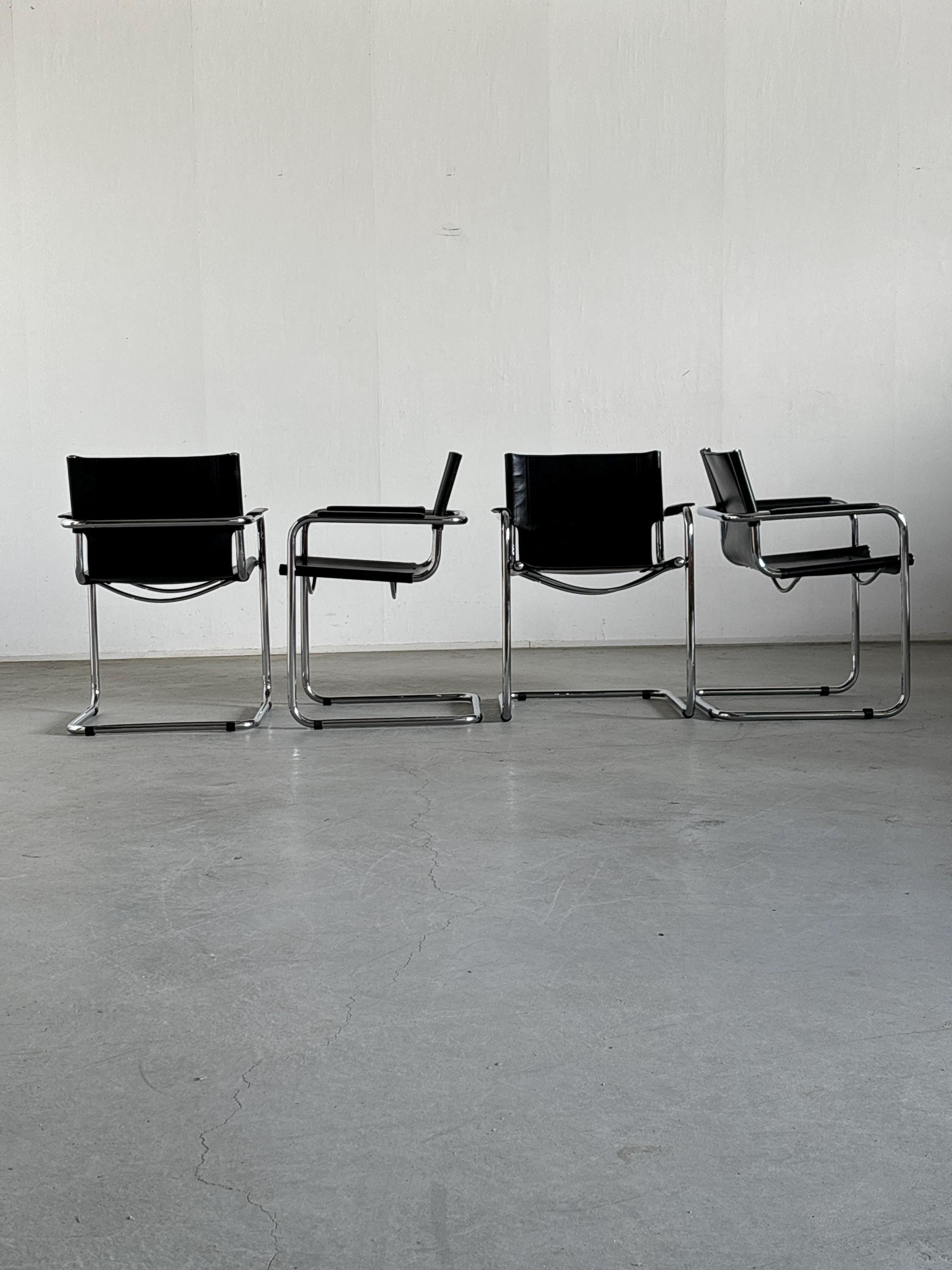 Leather Cantilever Armchairs in Style of Matteo Grassi, 1980s