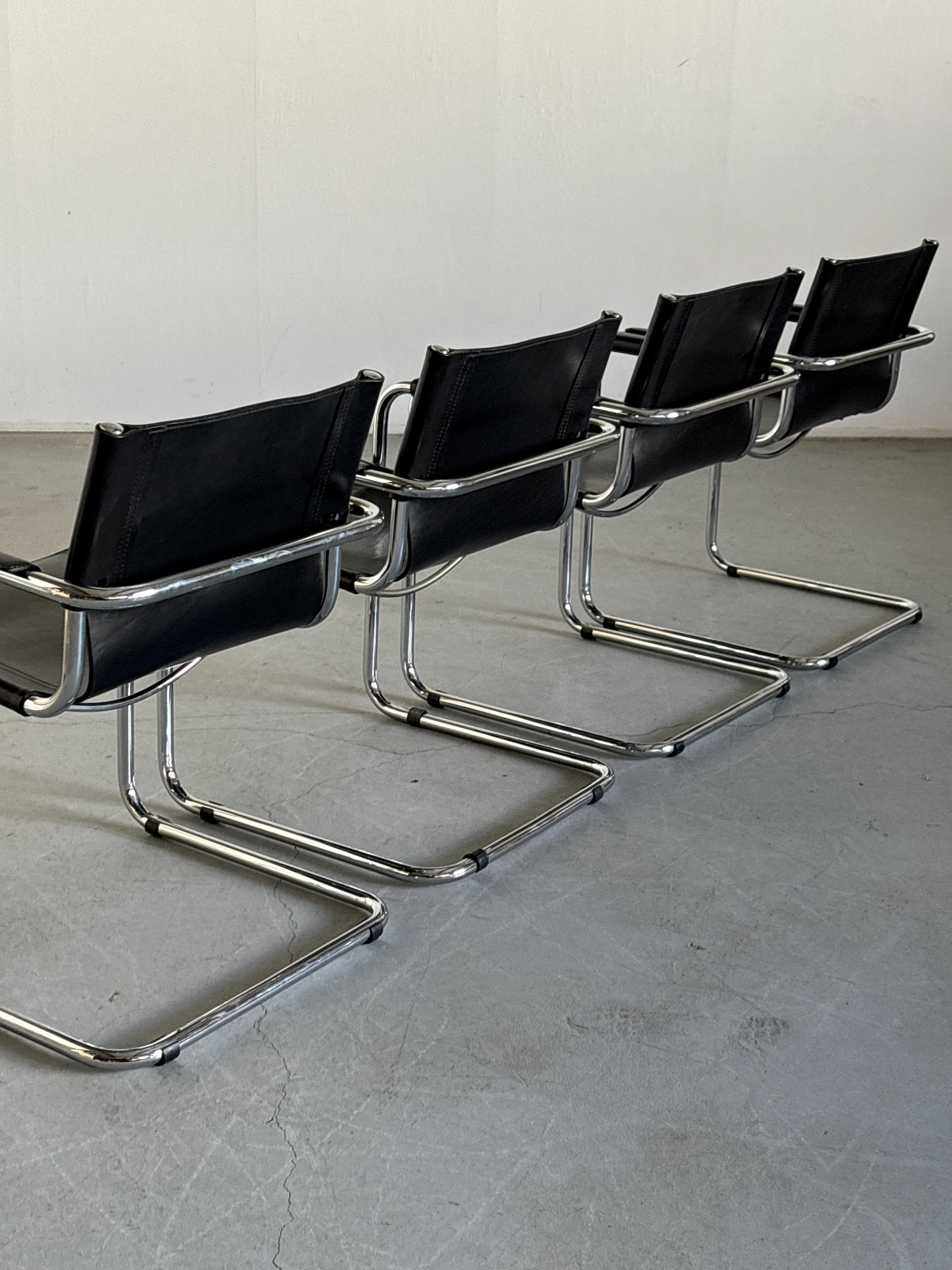 Leather Cantilever Armchairs in Style of Matteo Grassi, 1980s