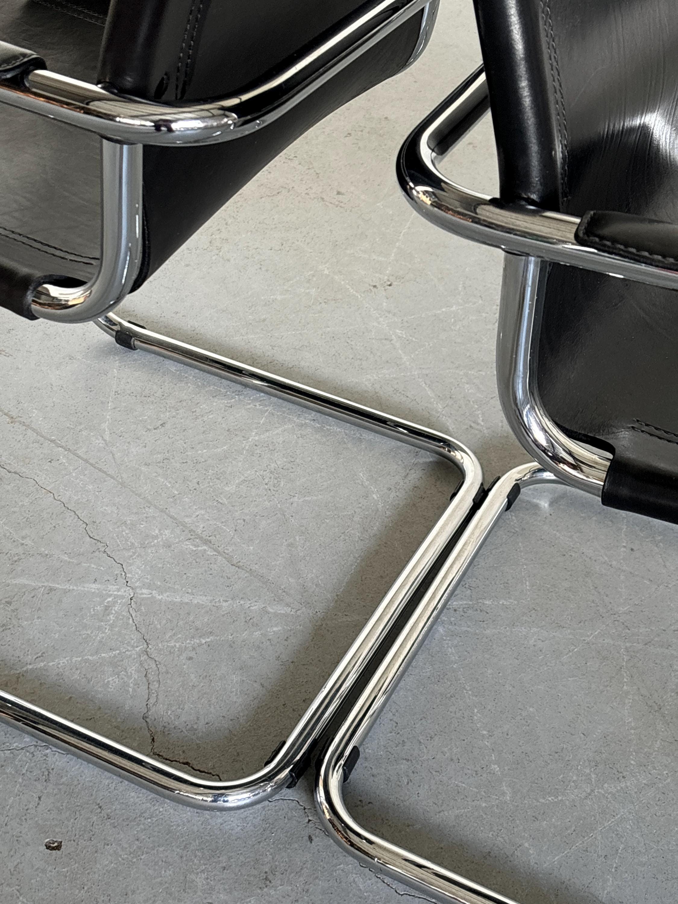 Leather Cantilever Armchairs in Style of Matteo Grassi, 1980s