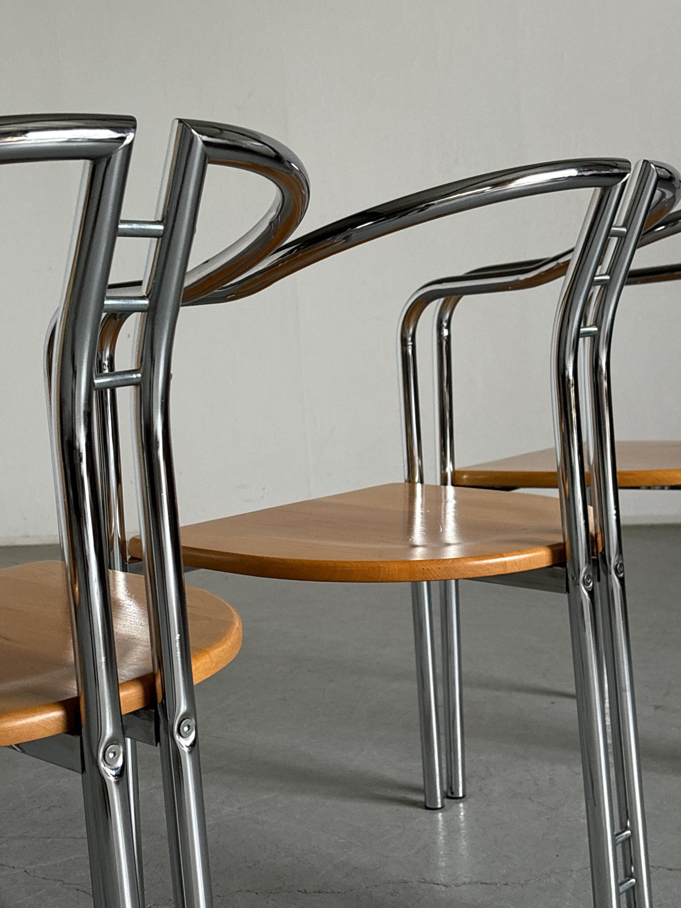 Sculptural Postmodern Armchairs in Beechwood and Tubular Steel