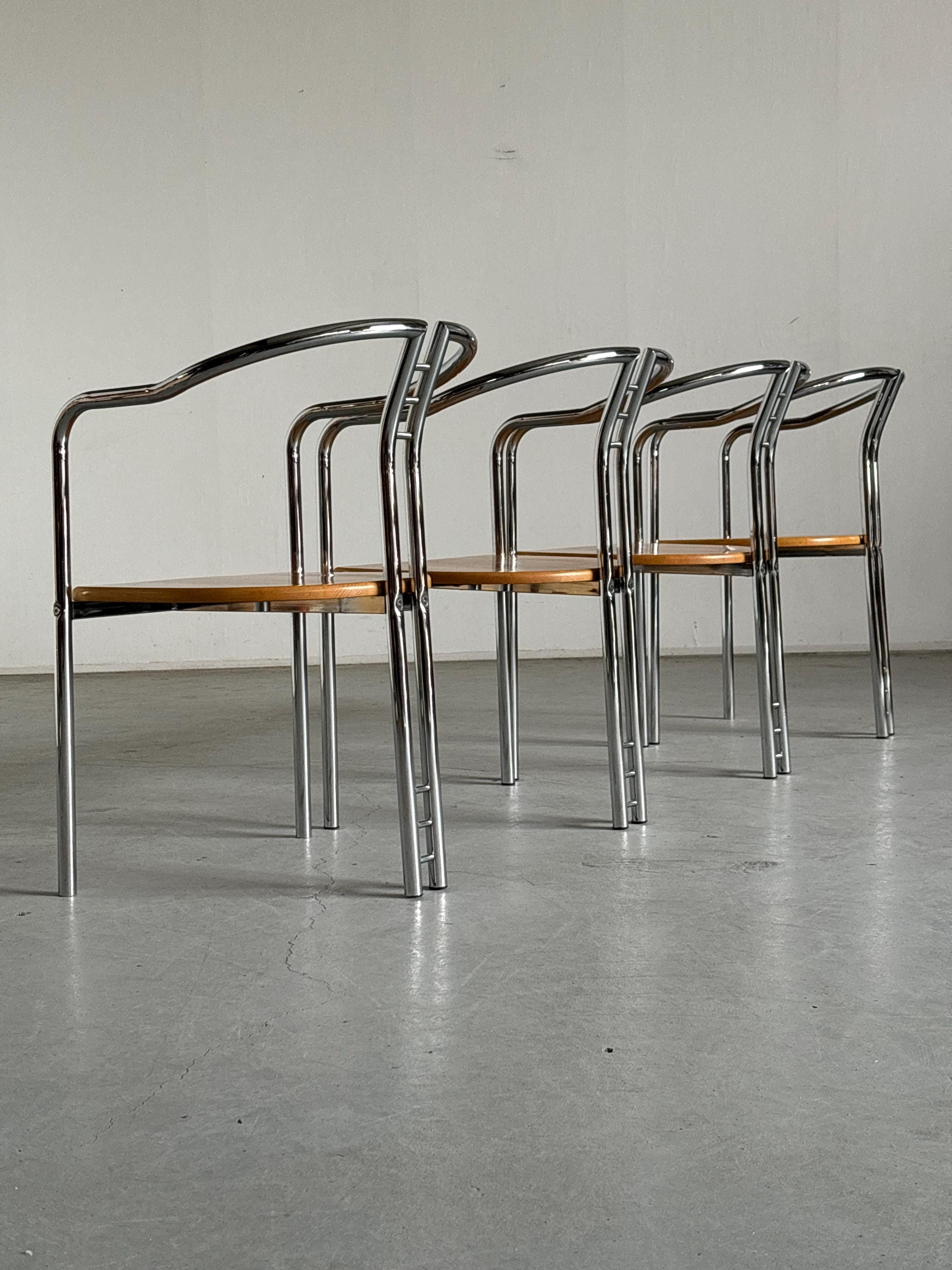 Sculptural Postmodern Armchairs in Beechwood and Tubular Steel