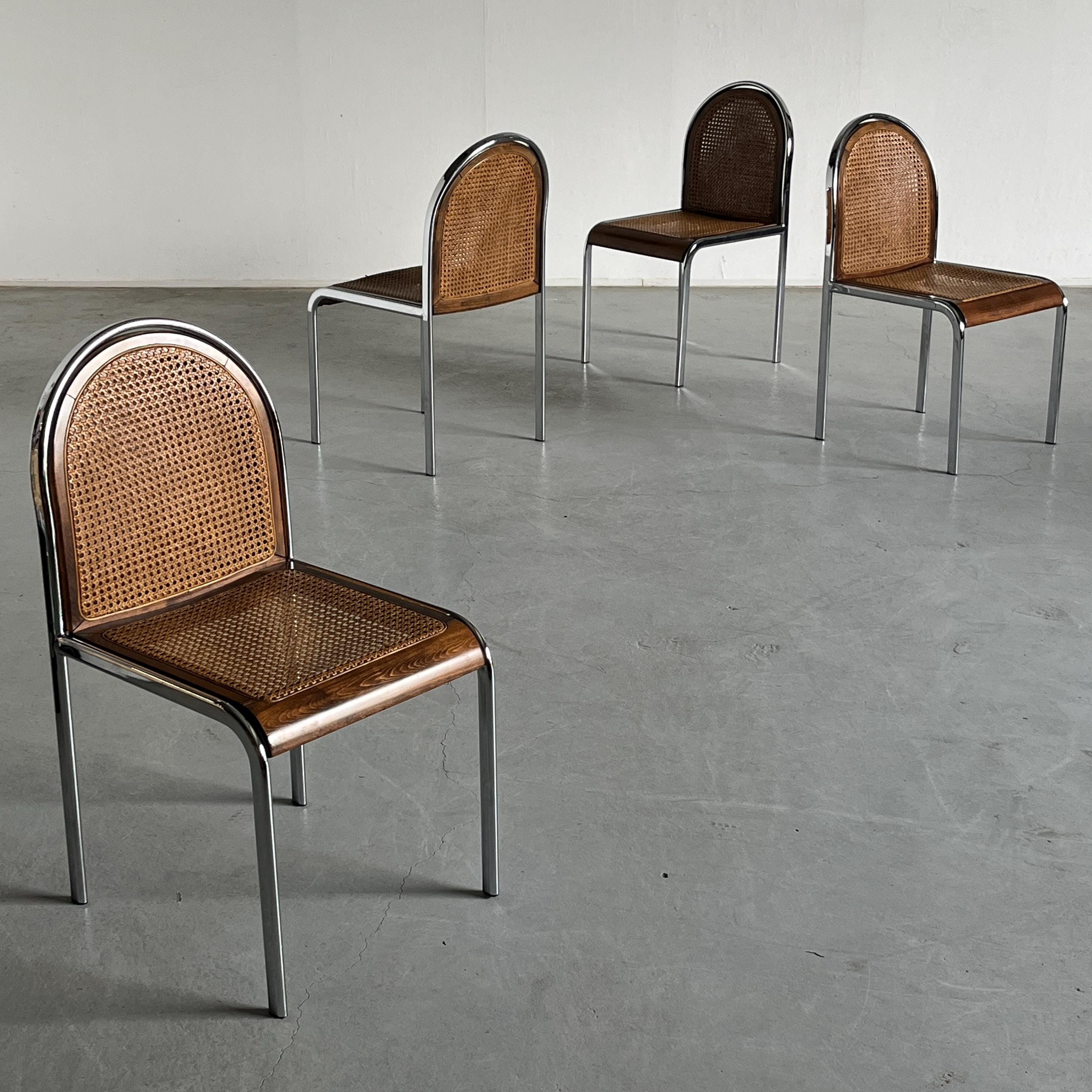 Dining Chairs in Cane, Wood and Chrome