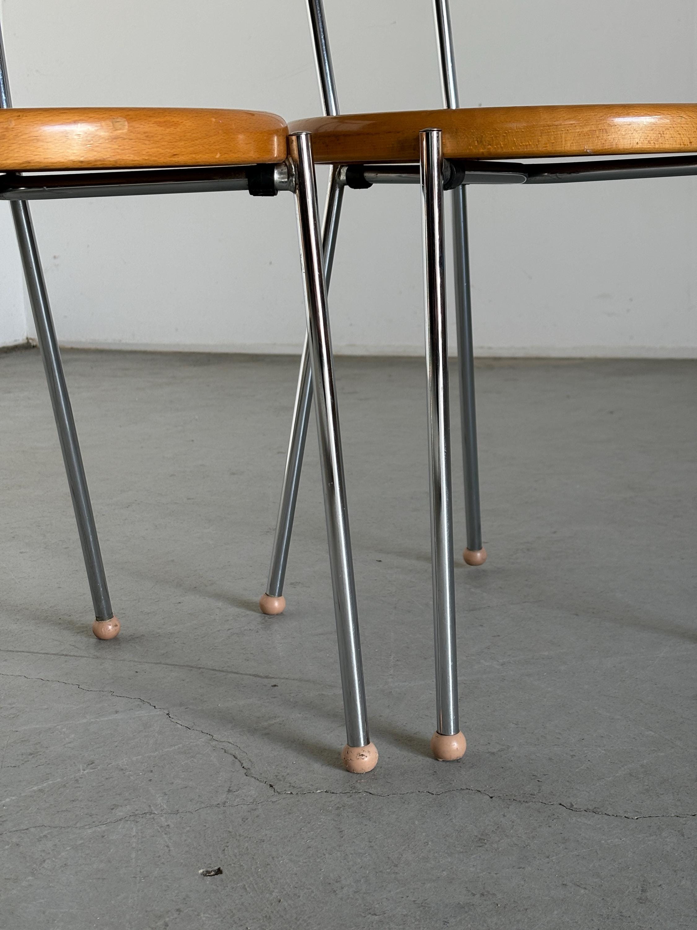 Postmodern Dining Chairs in Chromed Steel and Wood