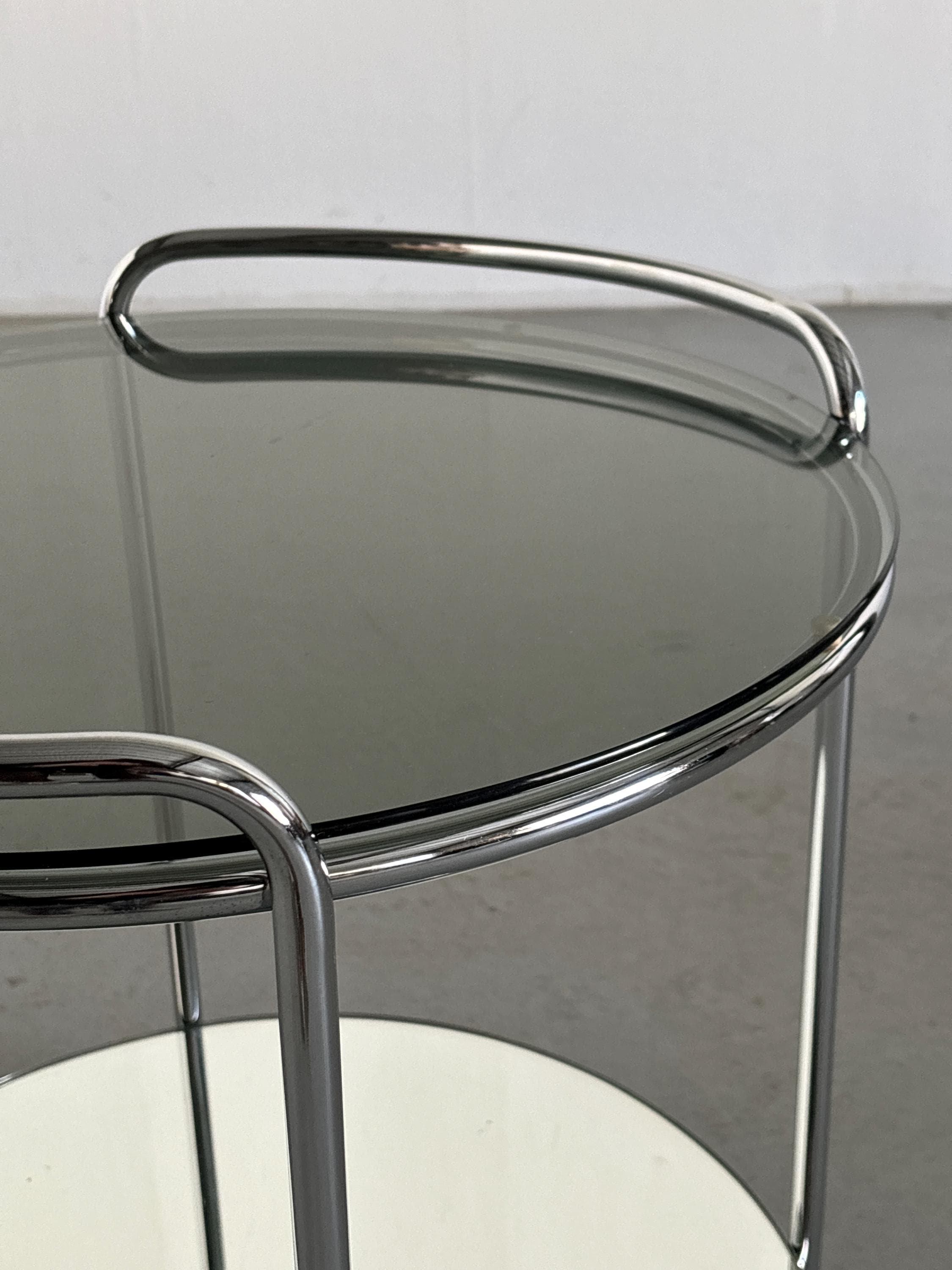Bar Cart or Serving Trolley in Chromed Steel, Glass and Mirror
