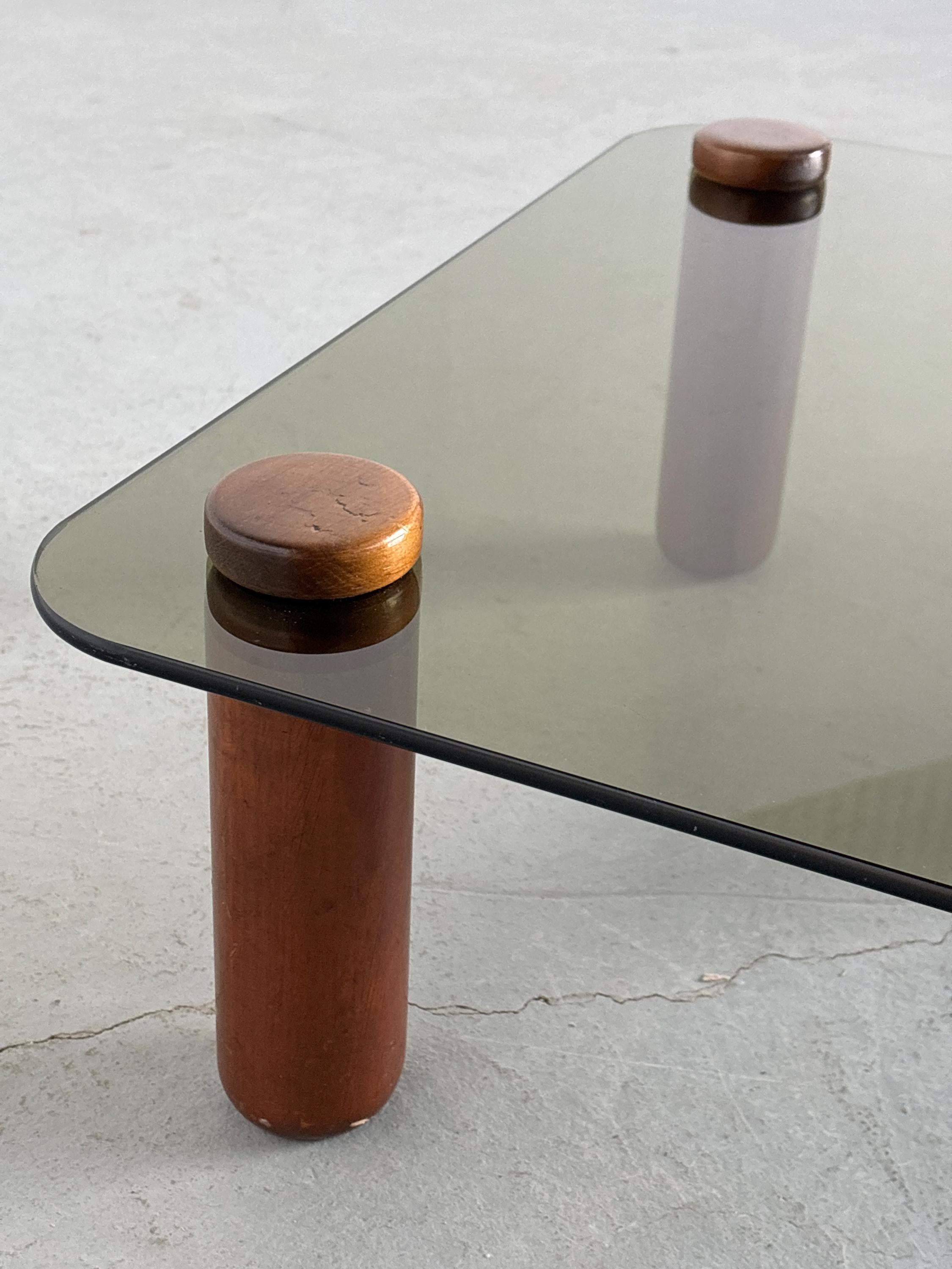 Mid-Century Coffee Table in Wood and Smoked Glass, 1980s