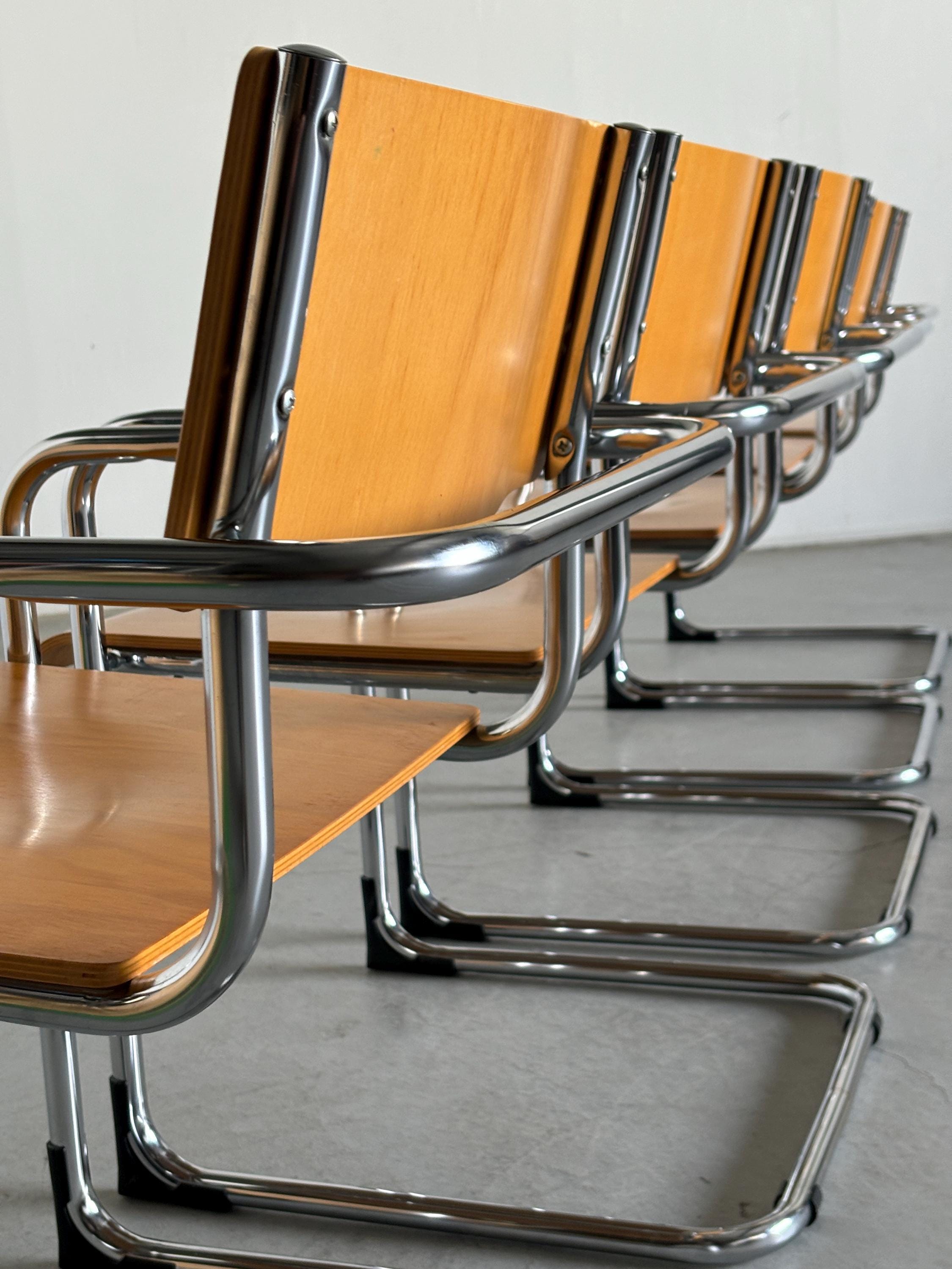 Italian Modernist Armchair in Tubular Steel and Bent Plywood by Plurima Italy