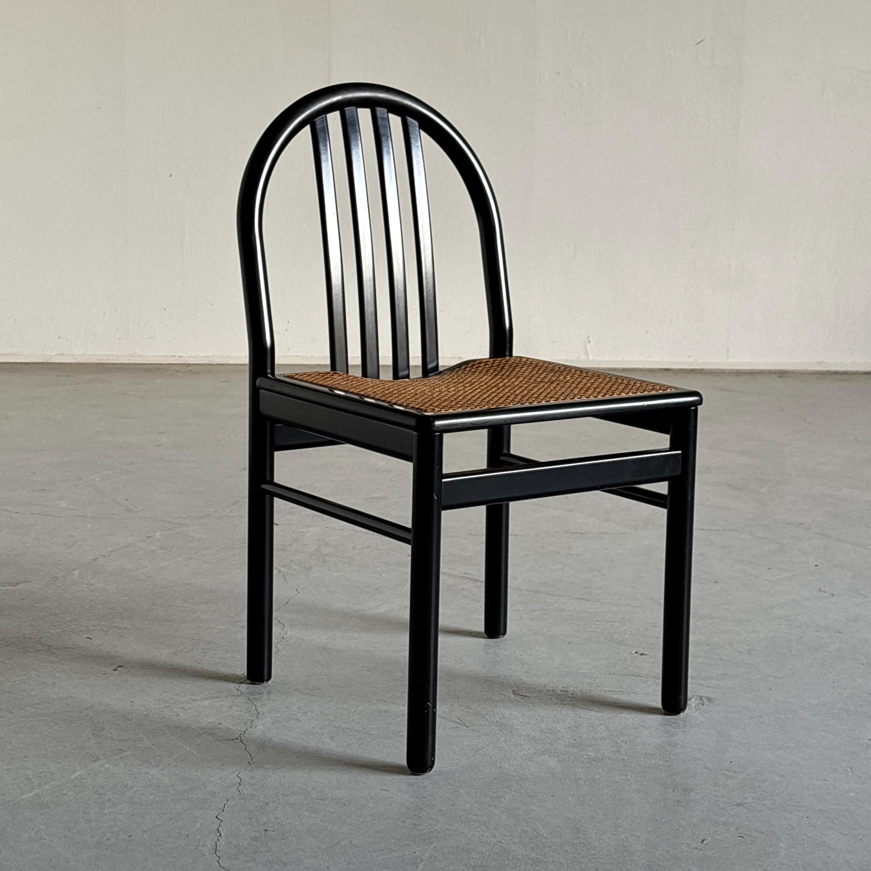 Annig Sarian Style Chair in Black Lacquered Wood and Cane