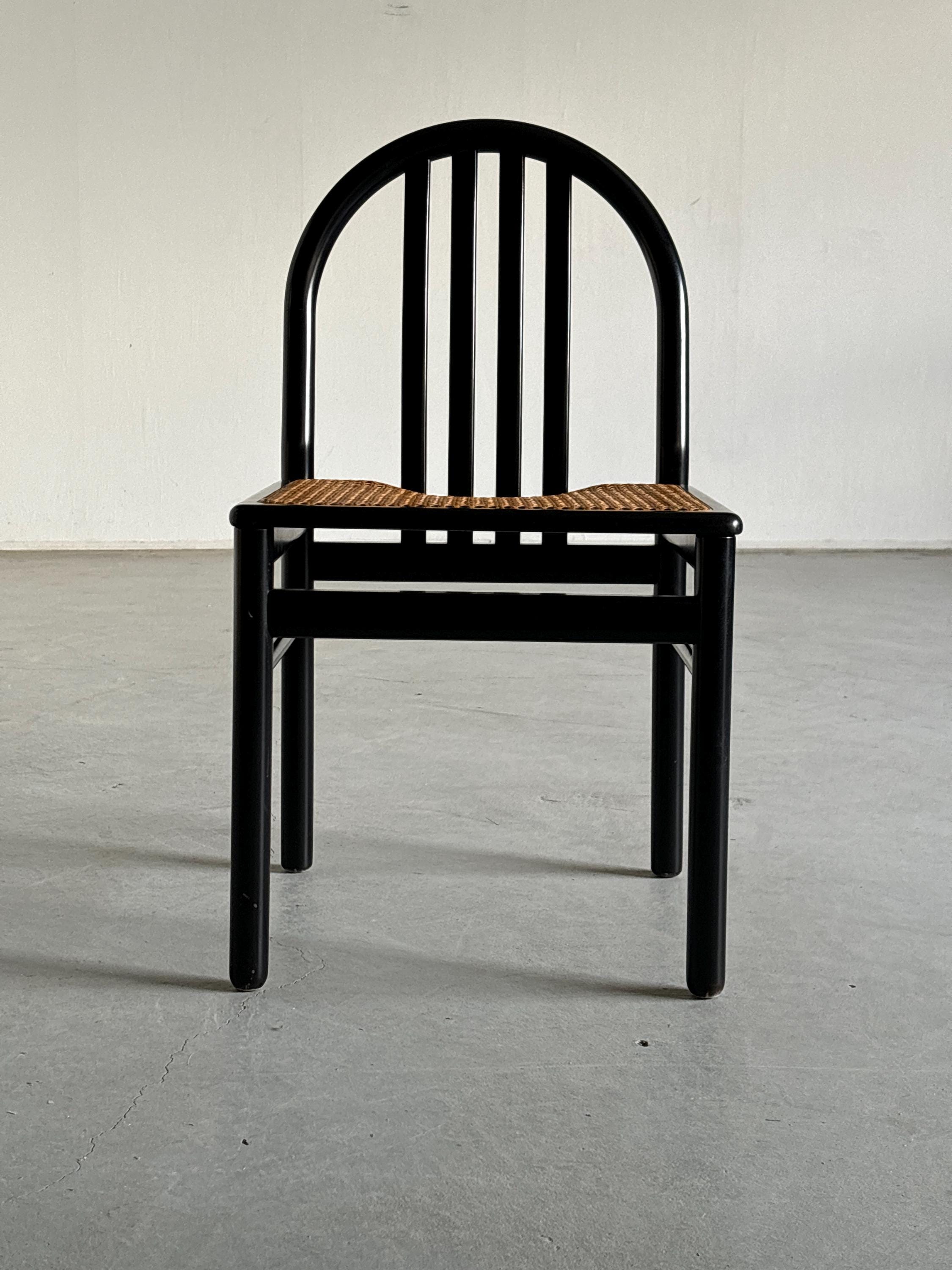 Annig Sarian Style Chair in Black Lacquered Wood and Cane