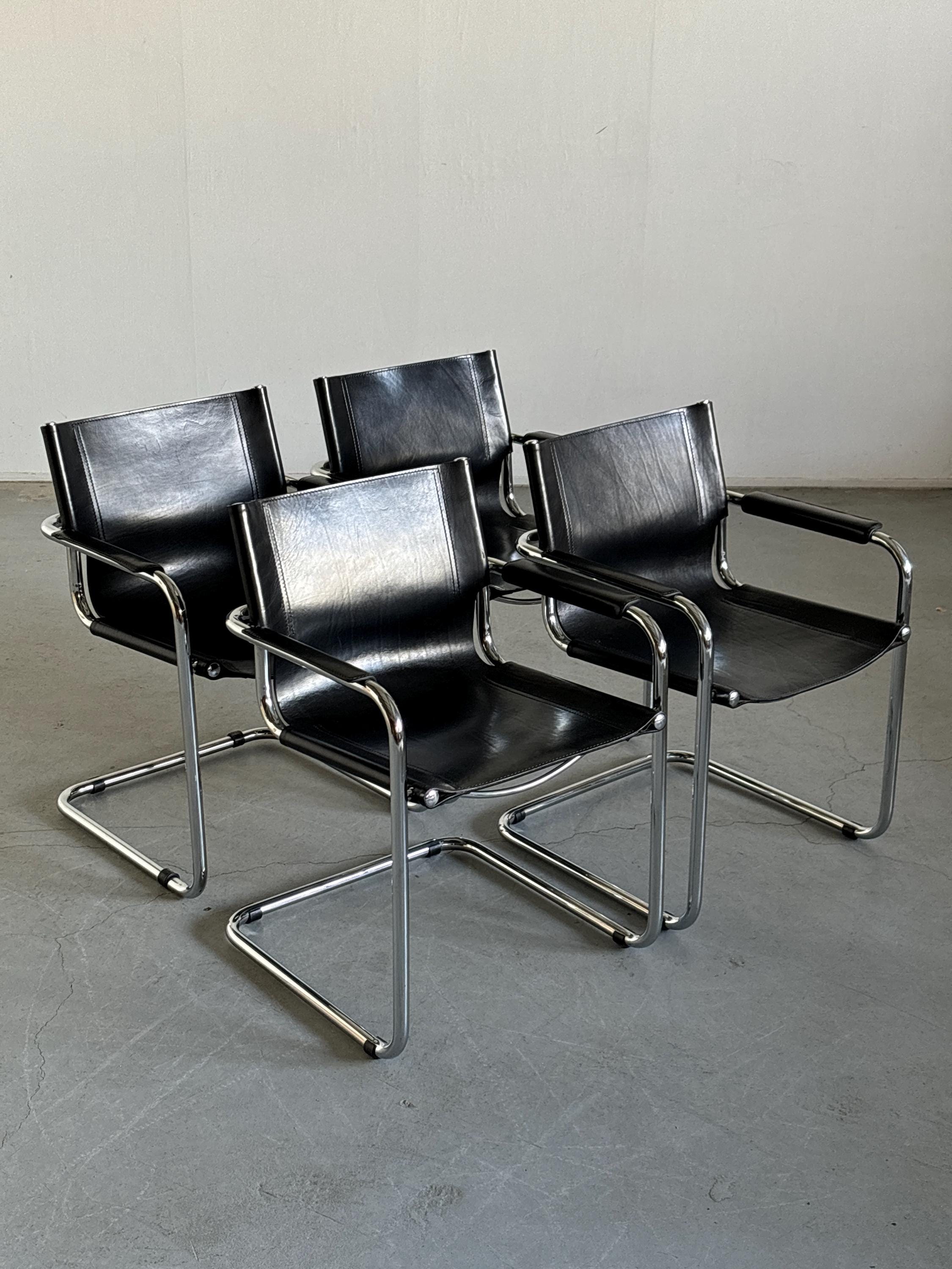 Leather Cantilever Armchairs in Style of Matteo Grassi, 1980s