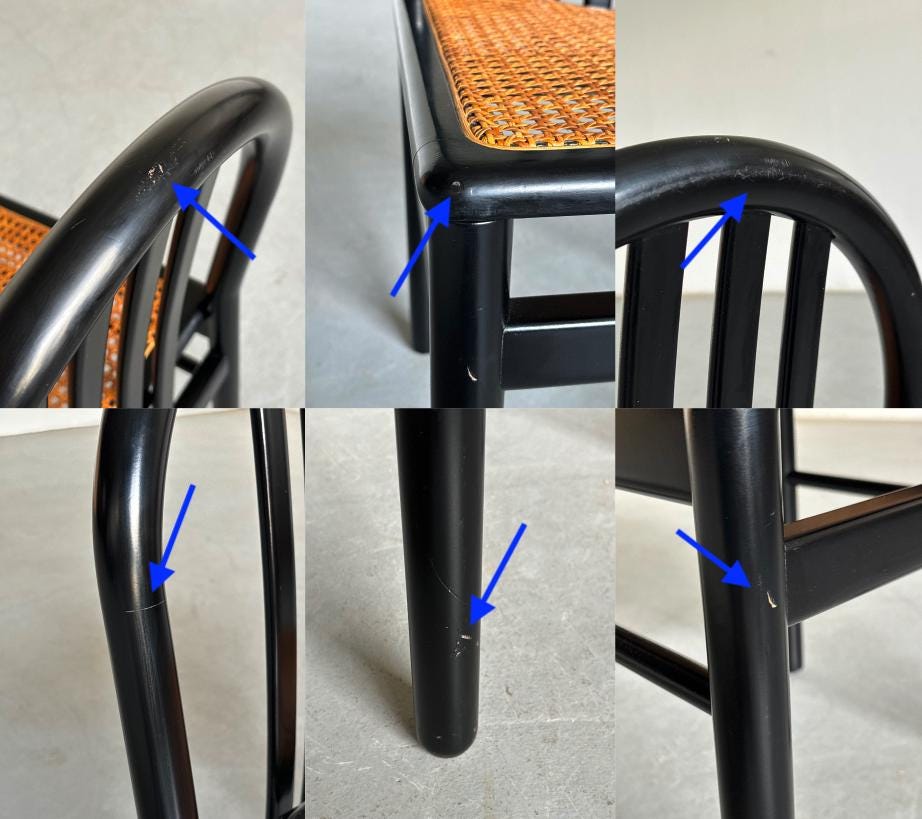 Annig Sarian Style Chair in Black Lacquered Wood and Cane