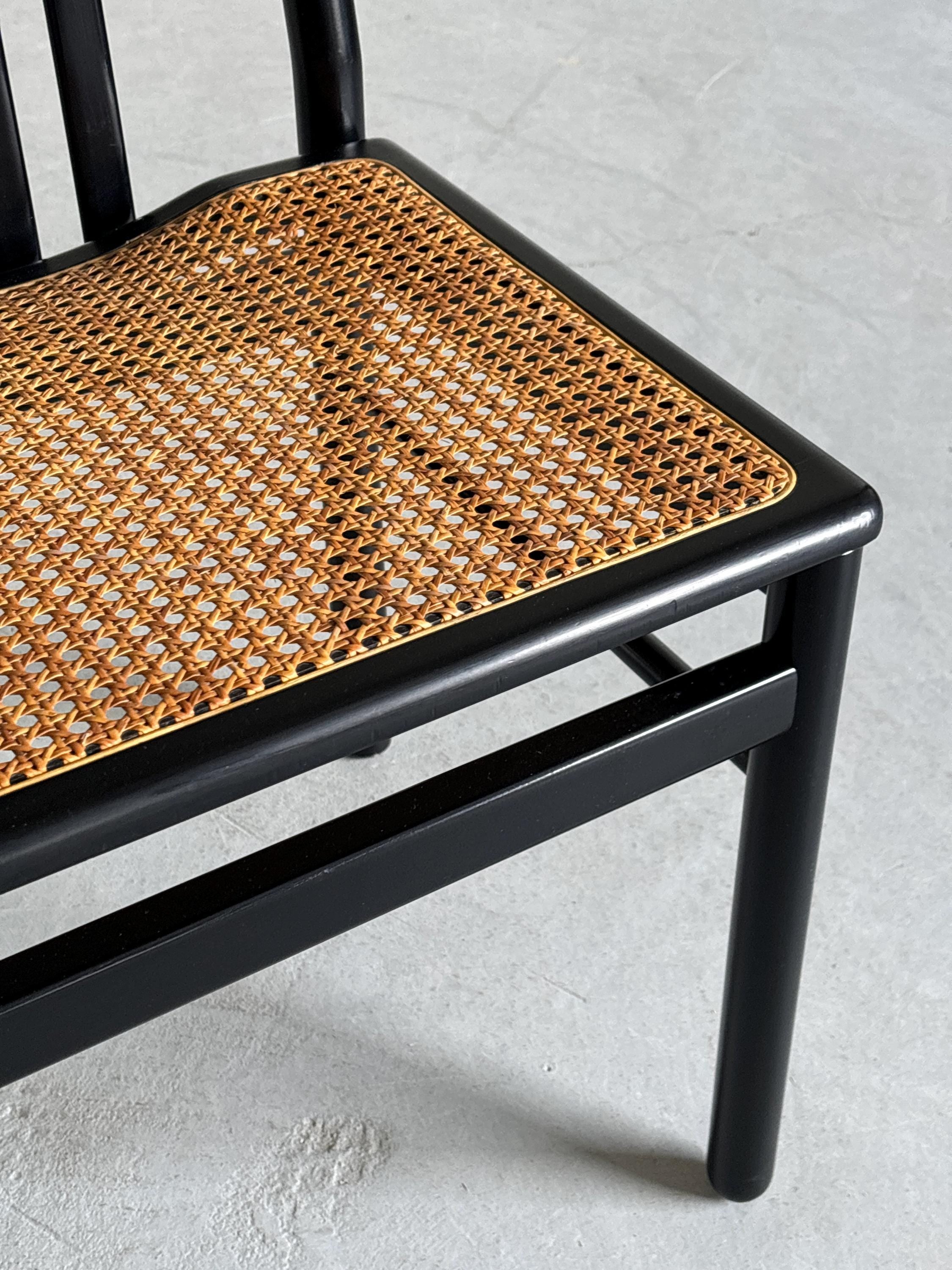 Annig Sarian Style Chair in Black Lacquered Wood and Cane