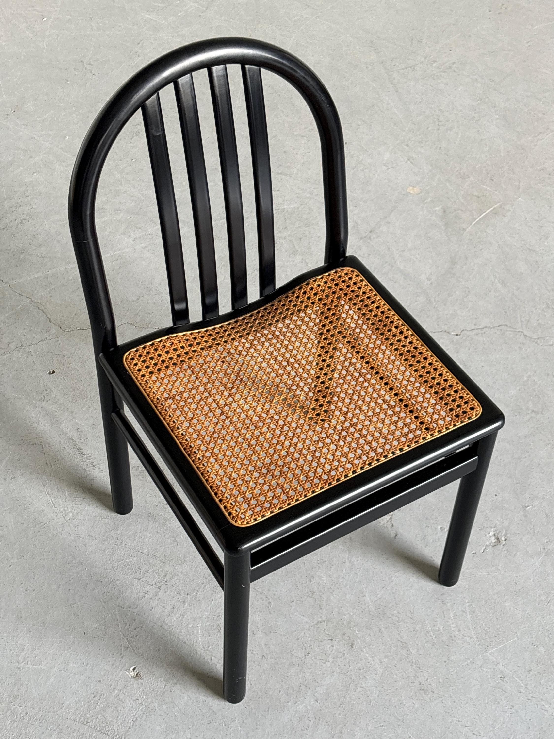 Annig Sarian Style Chair in Black Lacquered Wood and Cane