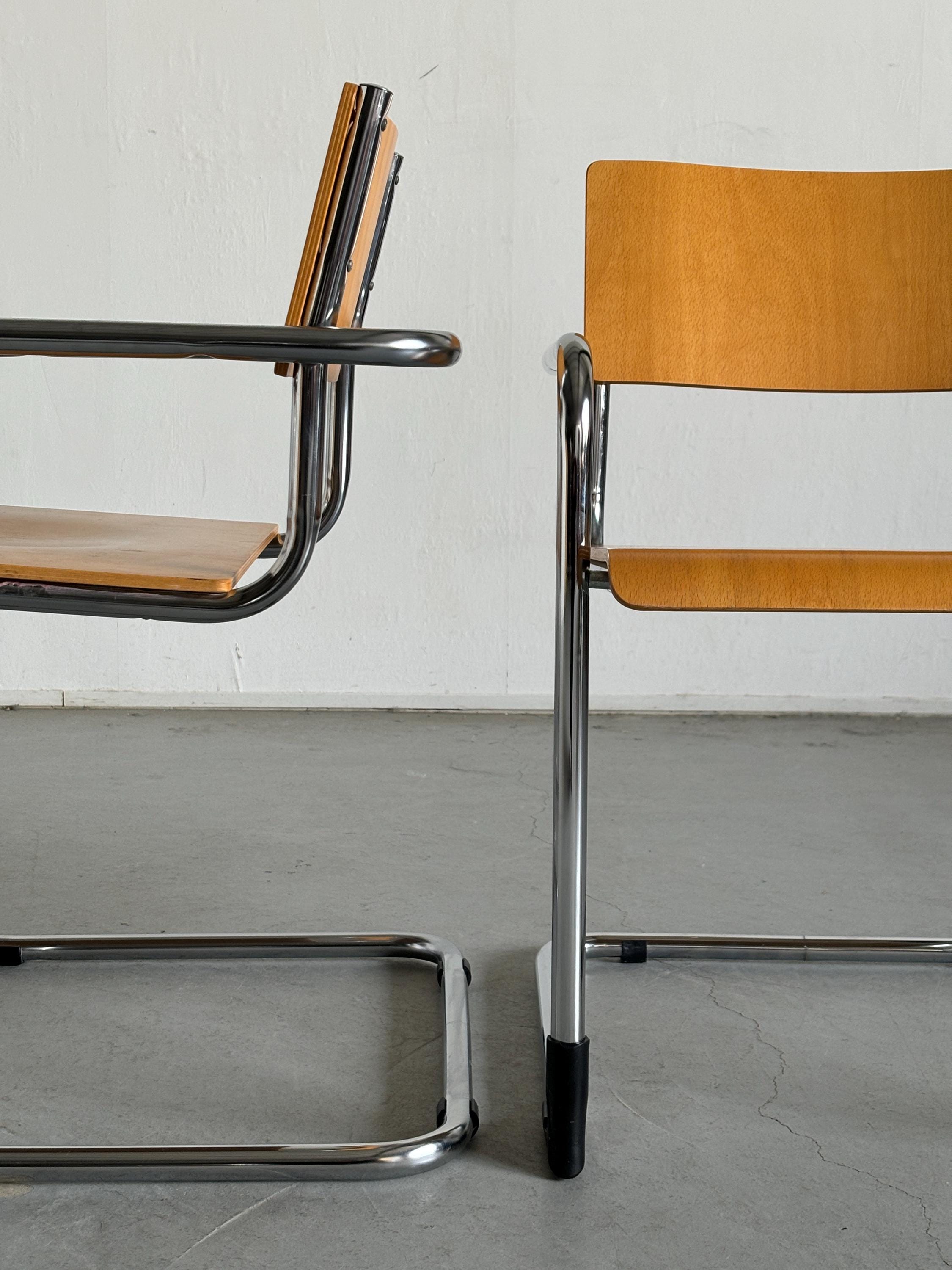 Italian Modernist Armchair in Tubular Steel and Bent Plywood by Plurima Italy