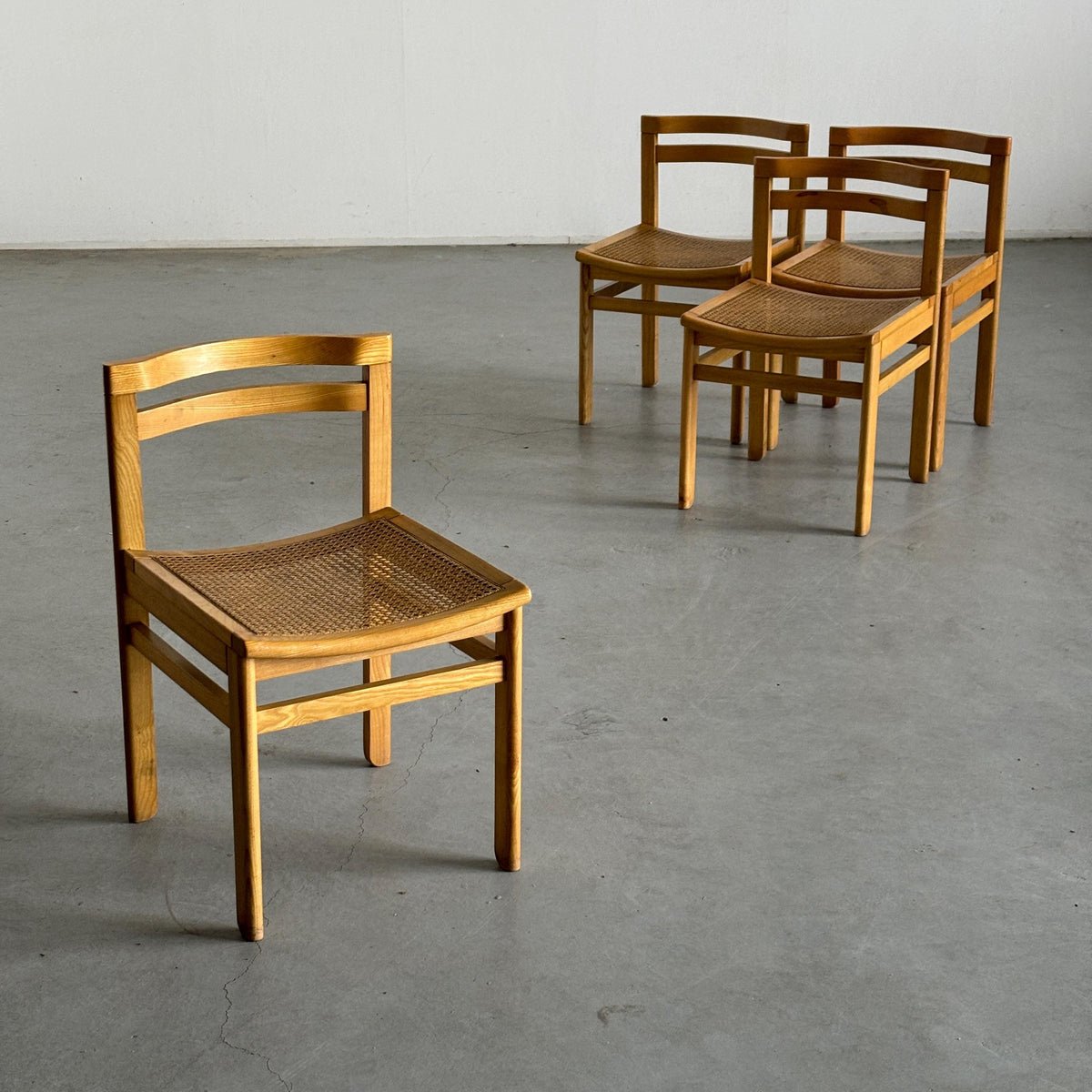 Wooden Constructivist Dining Chairs in Beech and Cane