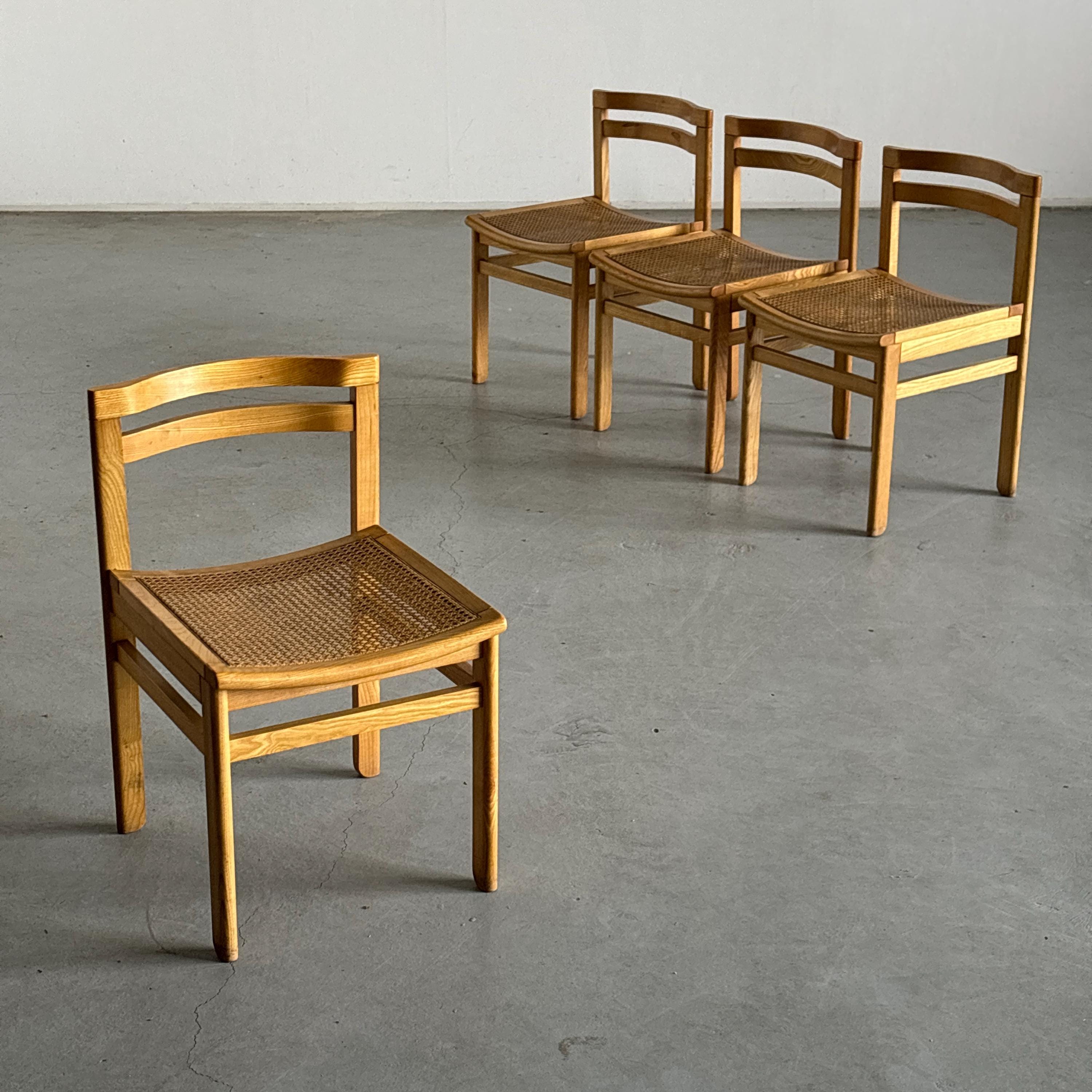 Constructivist Wooden Dining Chairs in Beech and Cane