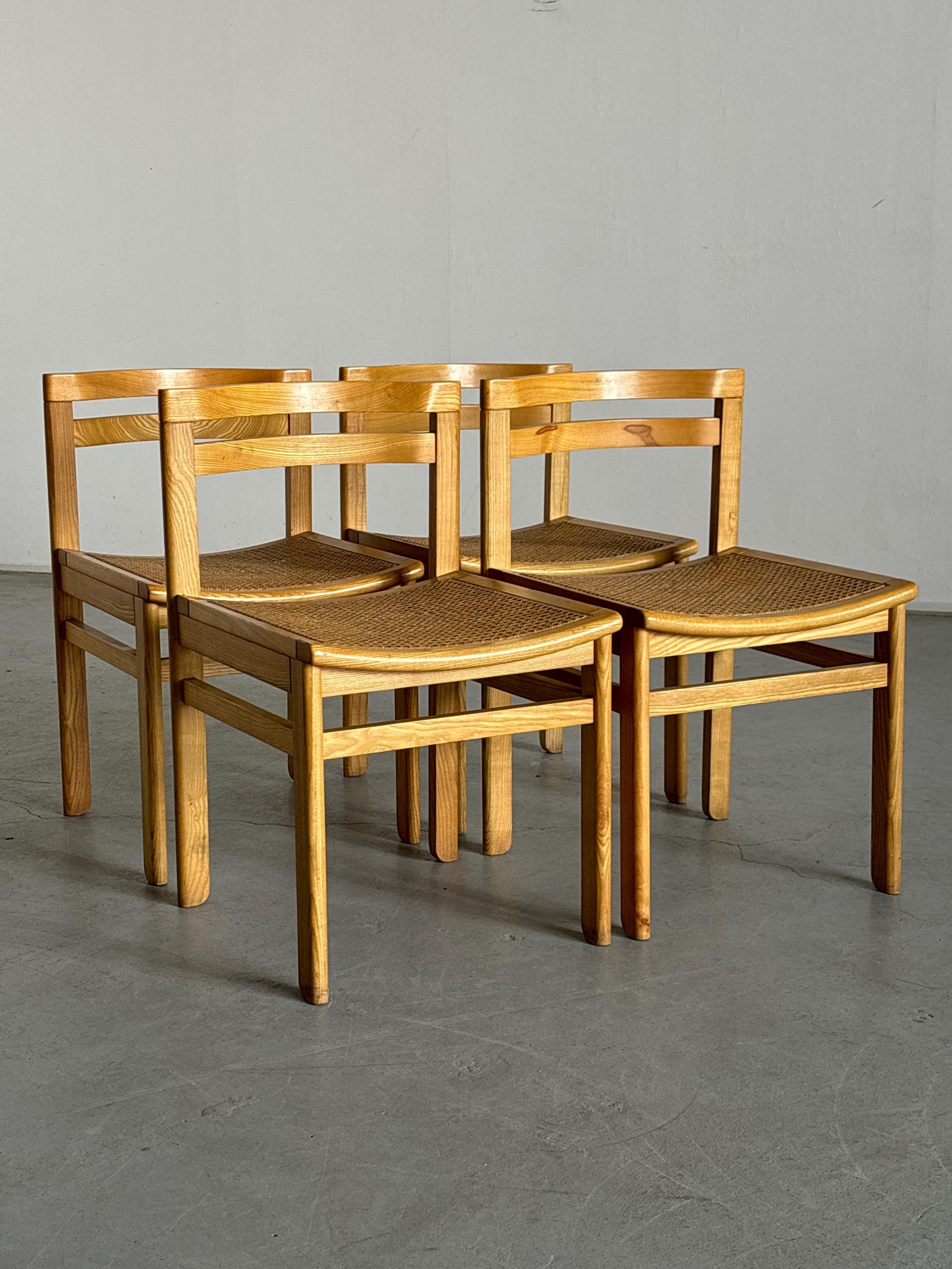 Wooden Constructivist Dining Chairs in Beech and Cane