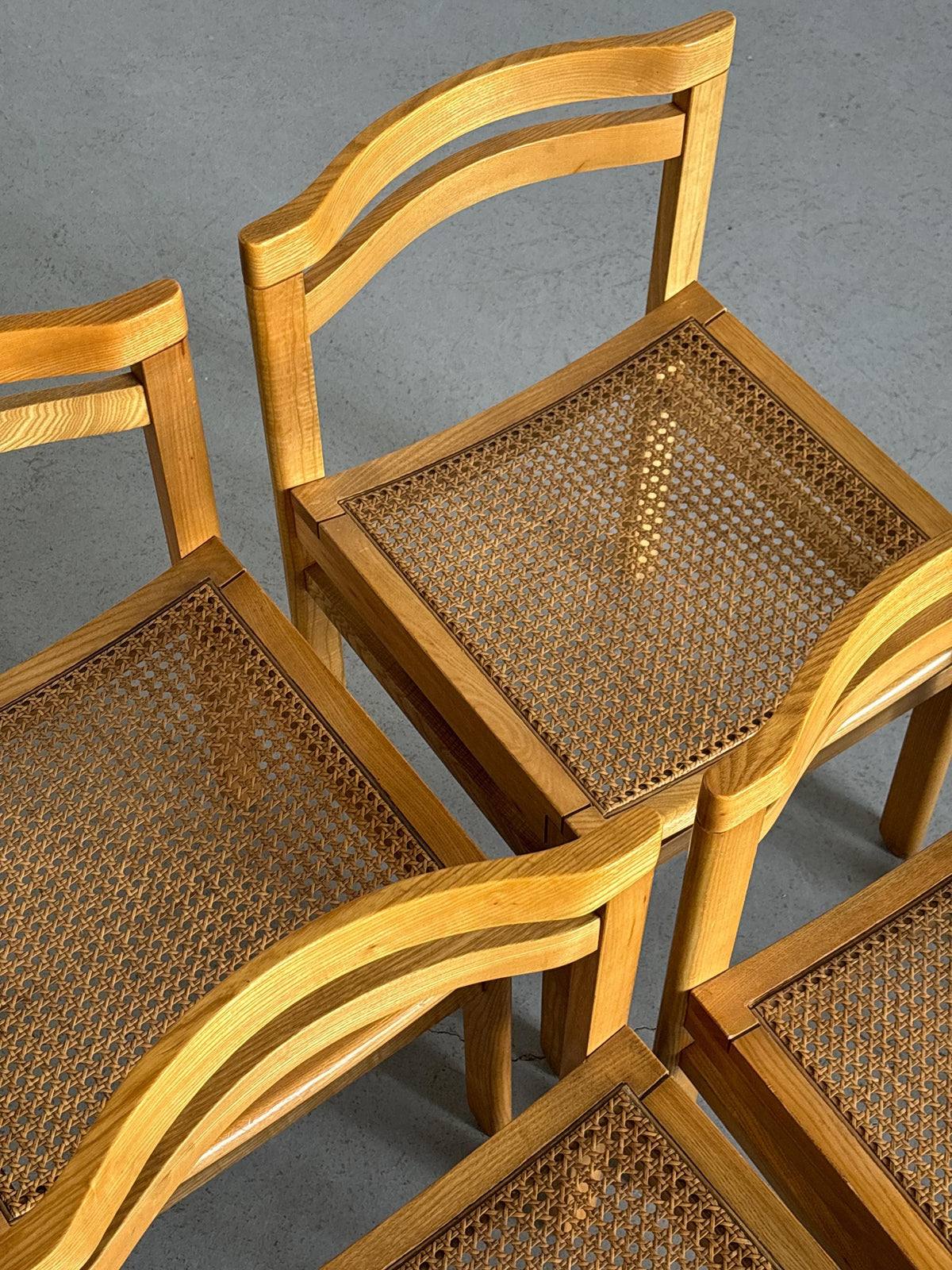 Wooden Constructivist Dining Chairs in Beech and Cane