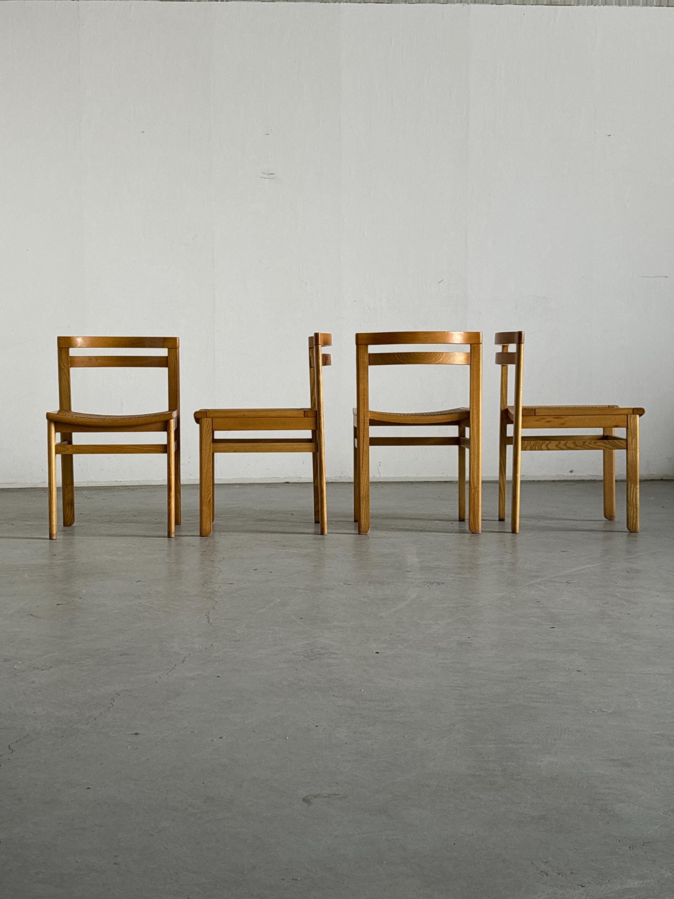 Constructivist Wooden Dining Chairs in Beech and Cane