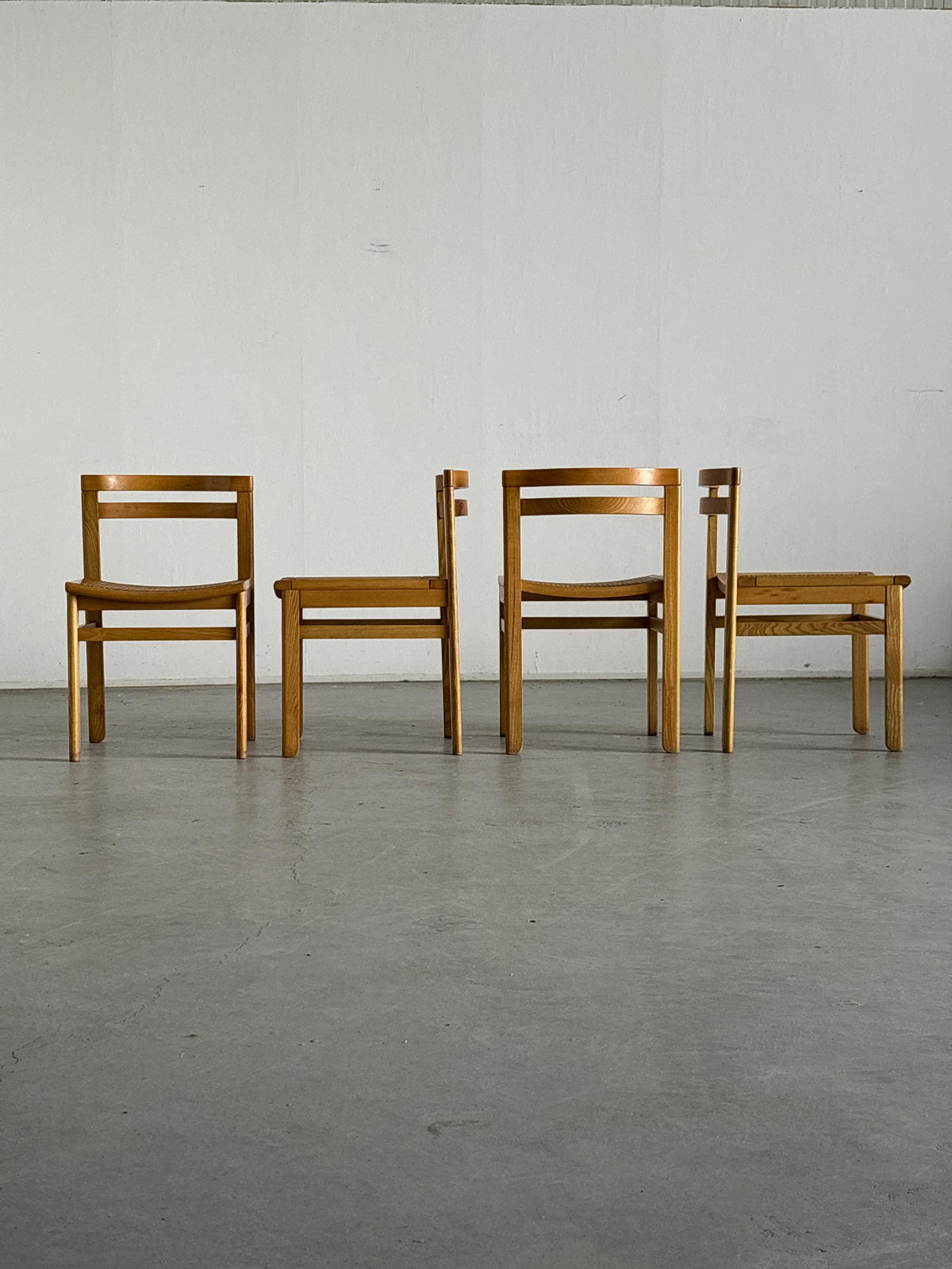 Wooden Constructivist Dining Chairs in Beech and Cane