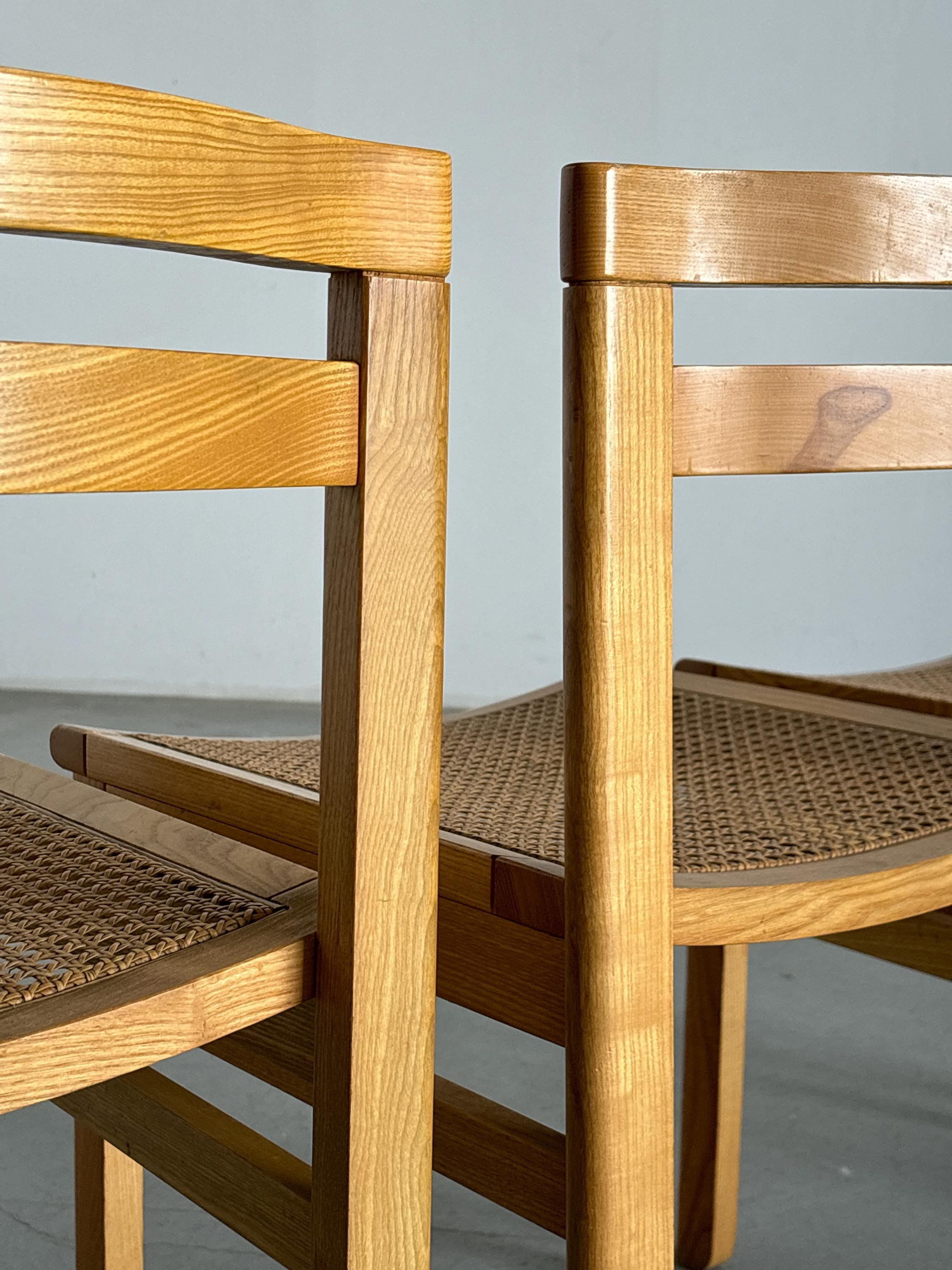 Wooden Constructivist Dining Chairs in Beech and Cane