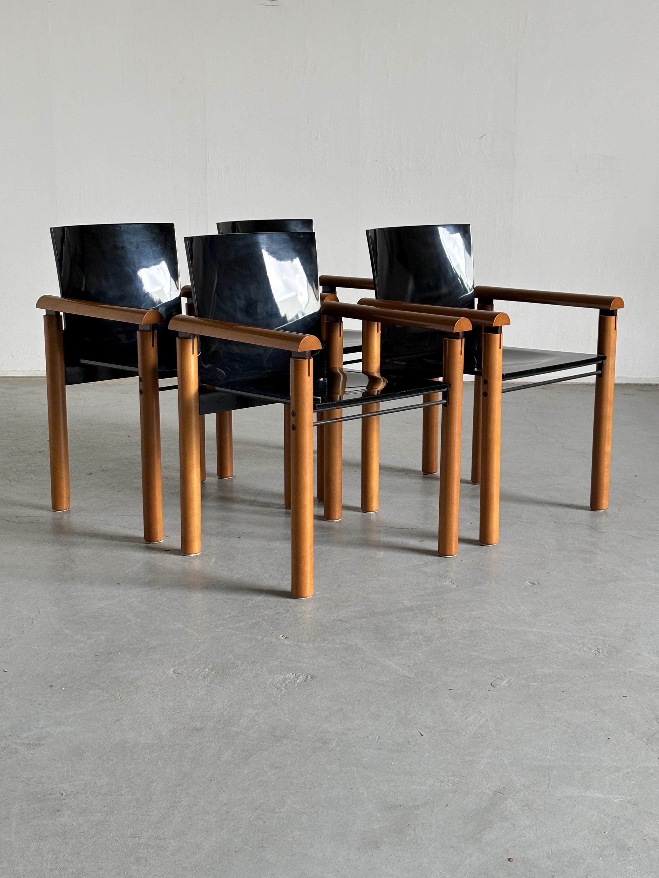 Elegant Modernist Armchairs in Dark Gloss Finish, Attributed to Artelano