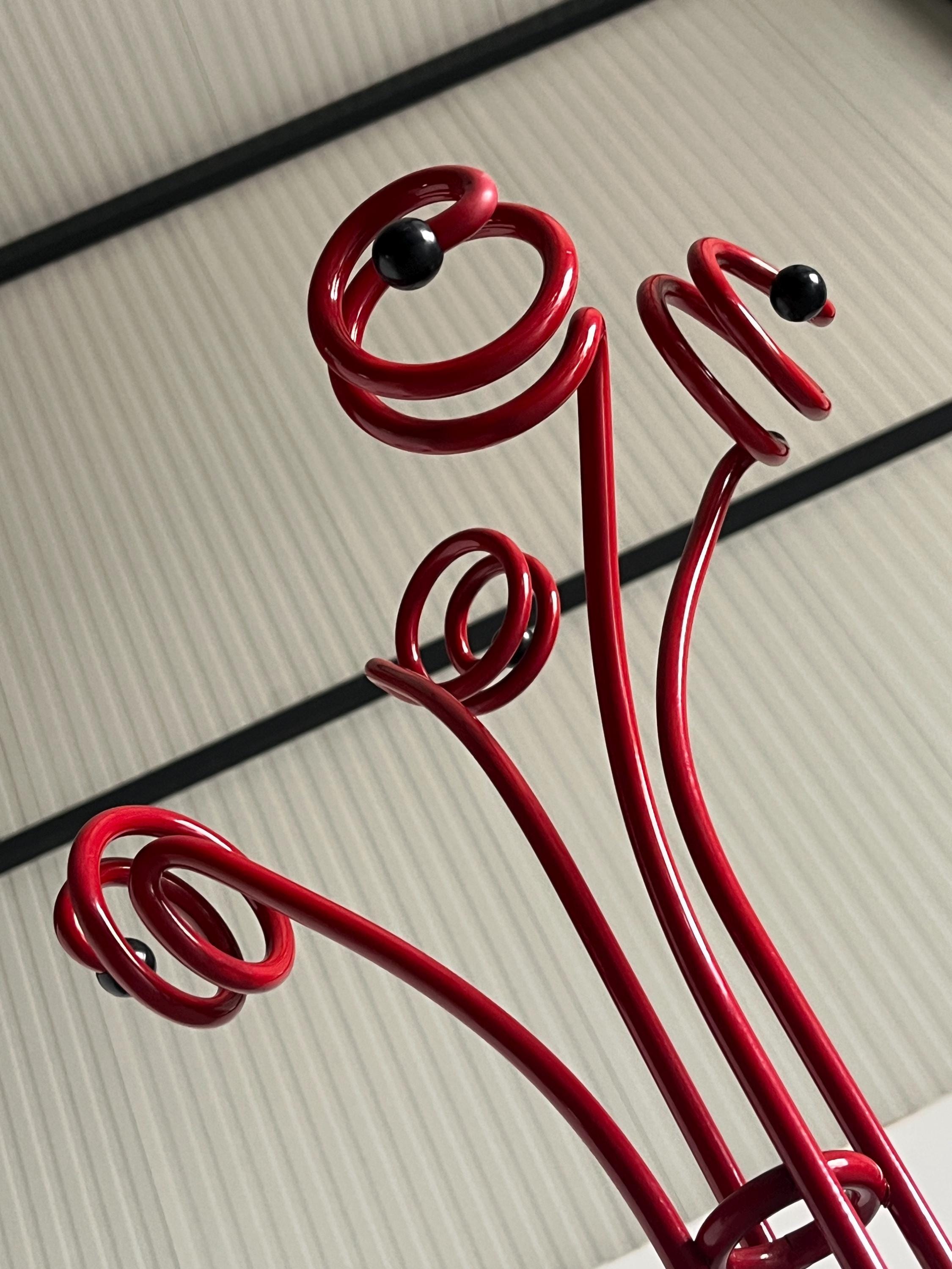 Postmodern Coat Hanger in Red Wrought Iron and Travertine