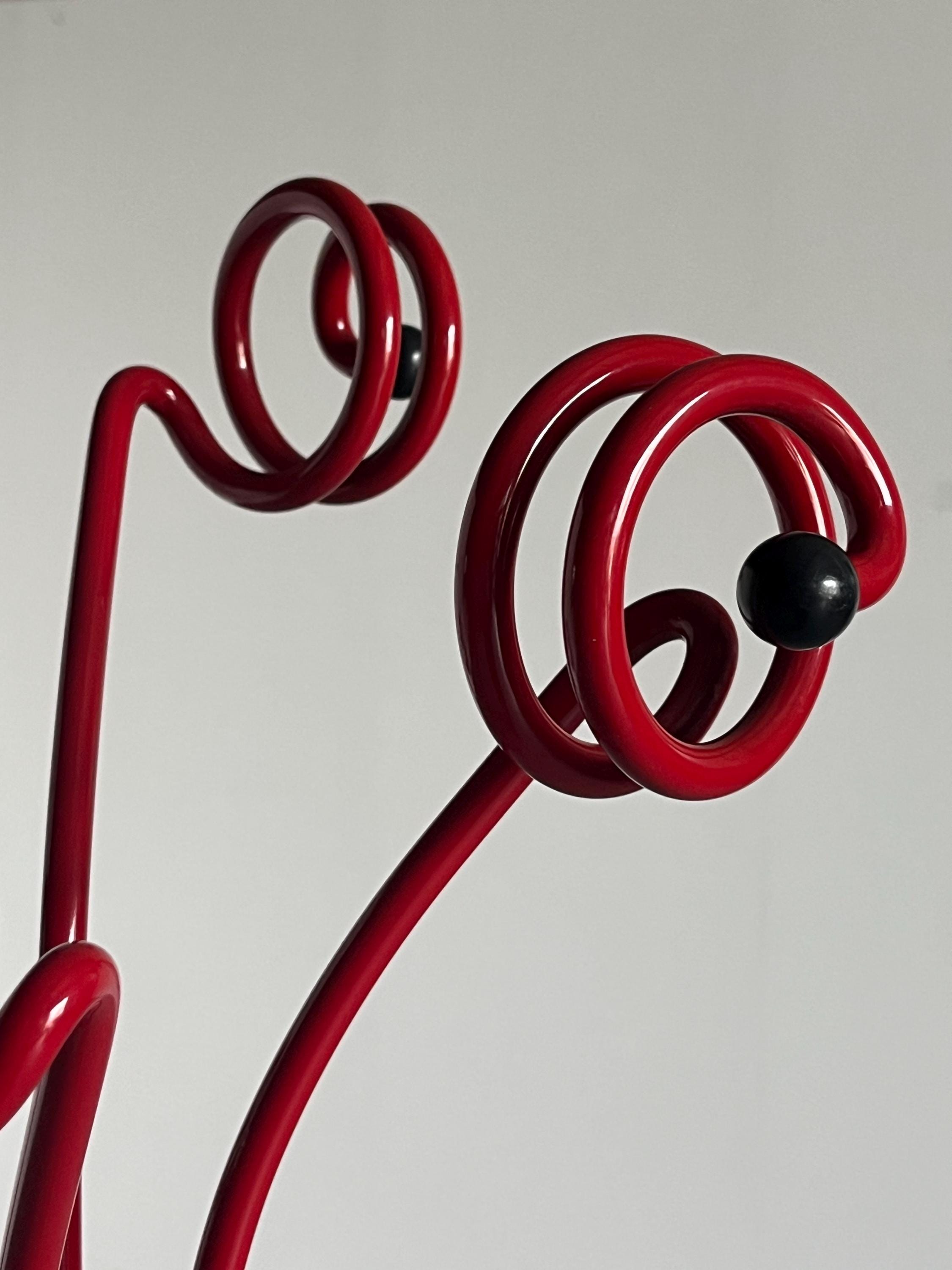 Postmodern Coat Hanger in Red Wrought Iron and Travertine