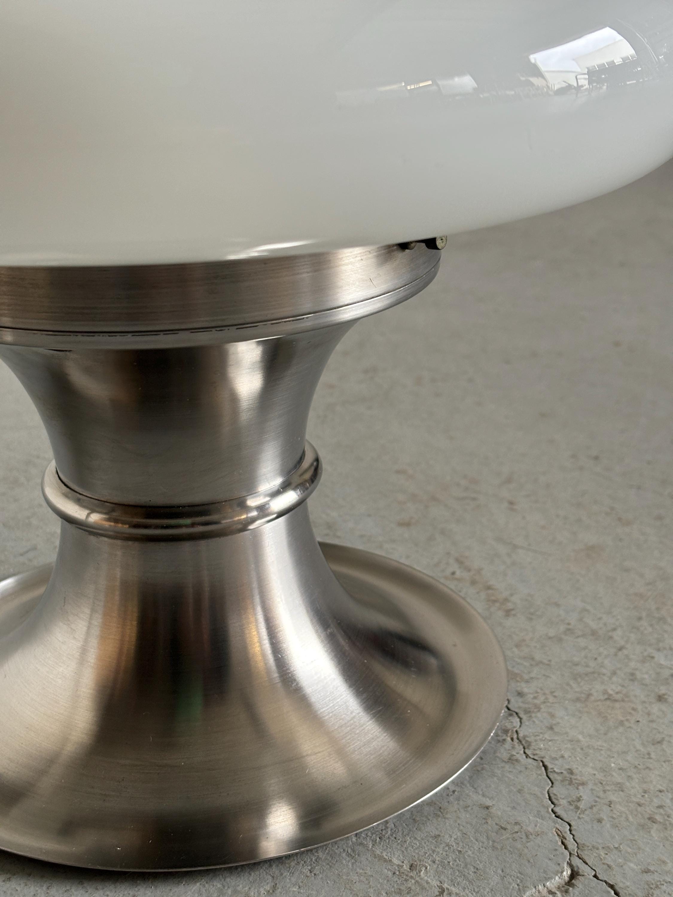 Space Age Desk Lamp in White Opal Glass and Chromed Steel