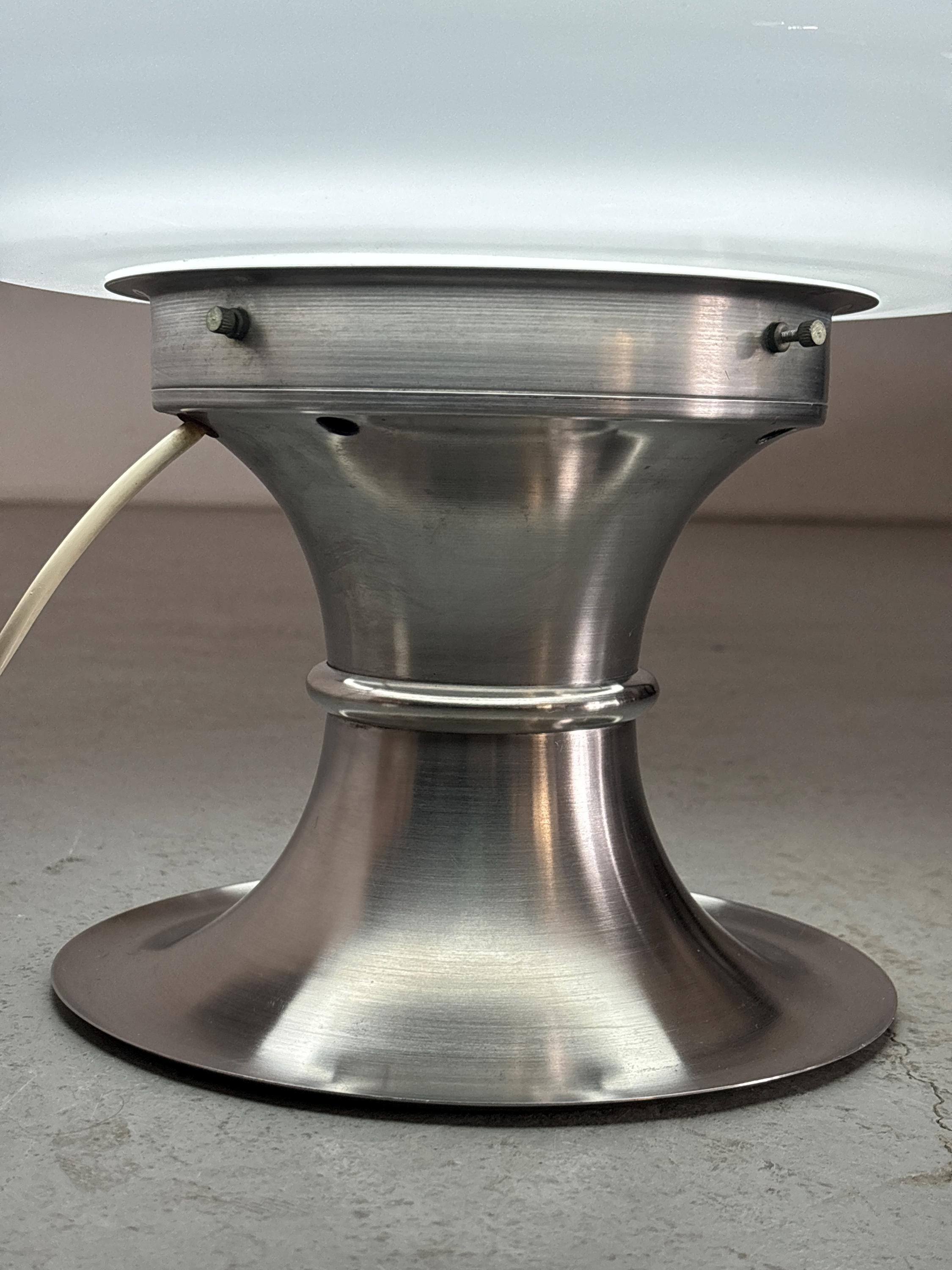 Space Age Desk Lamp in White Opal Glass and Chromed Steel