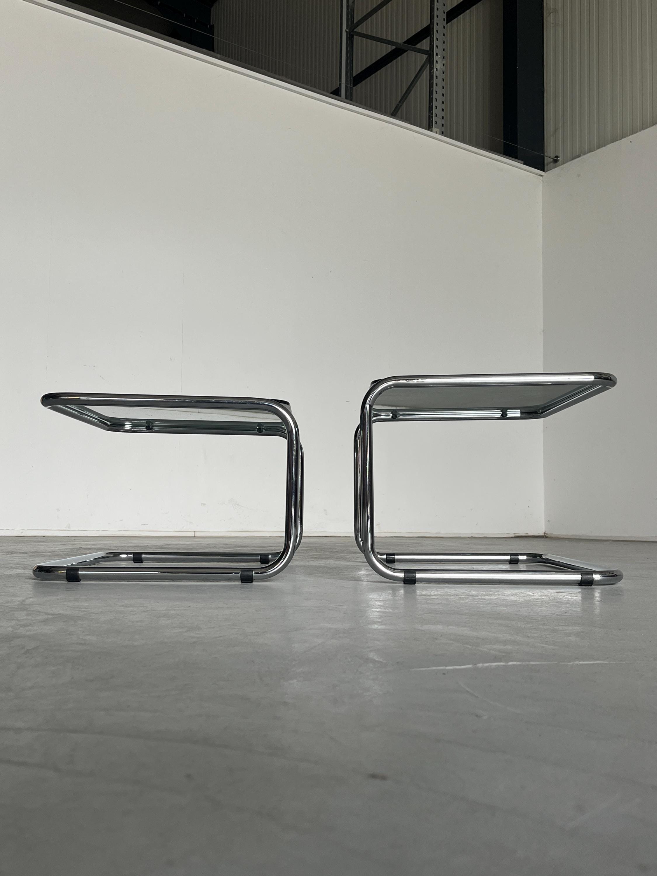 Tubular Steel and Smoked Glass Nesting Coffee Tables