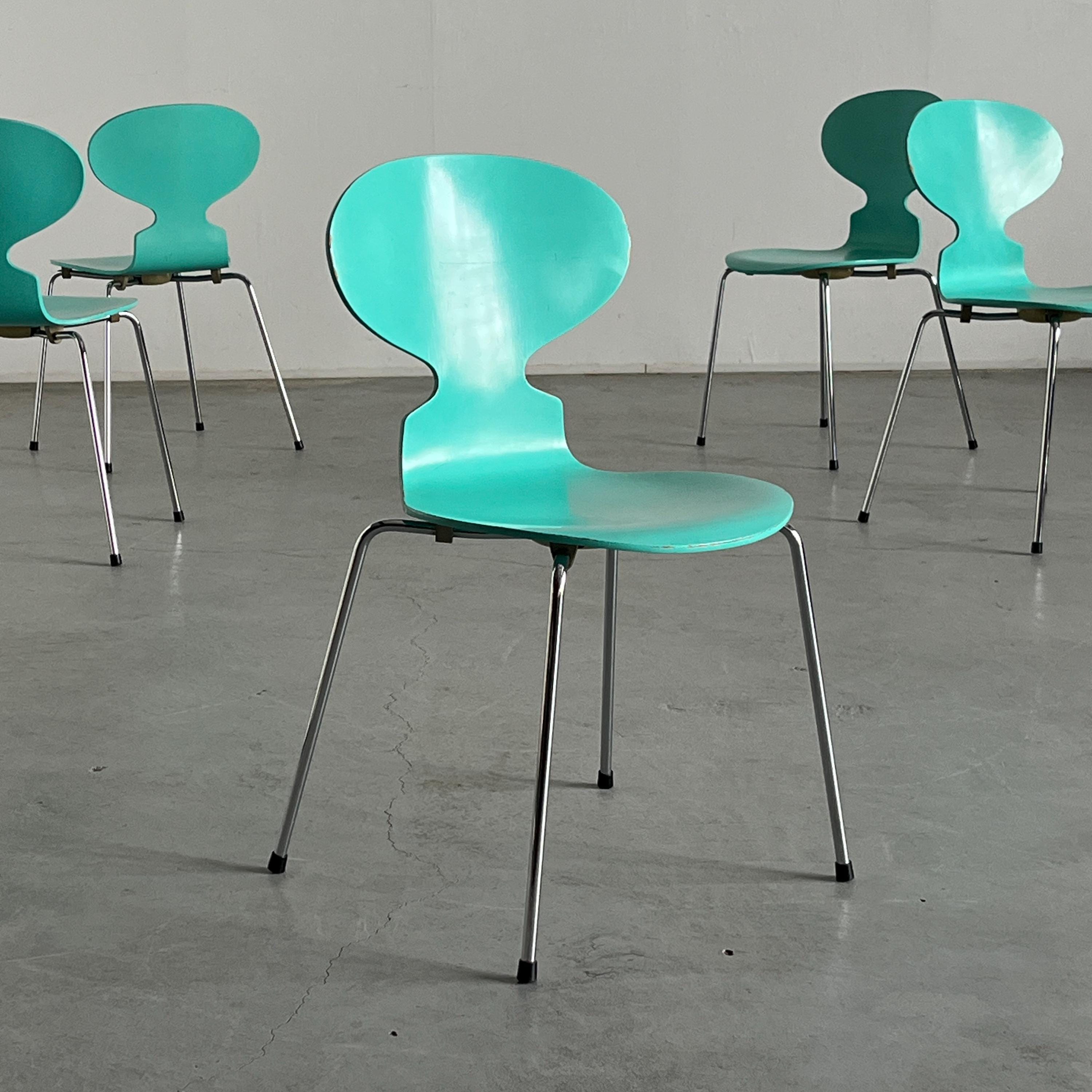 ‘Ant’ Chairs in Rare Turquoise Colourway by Arne Jacobsen for Fritz Hansen