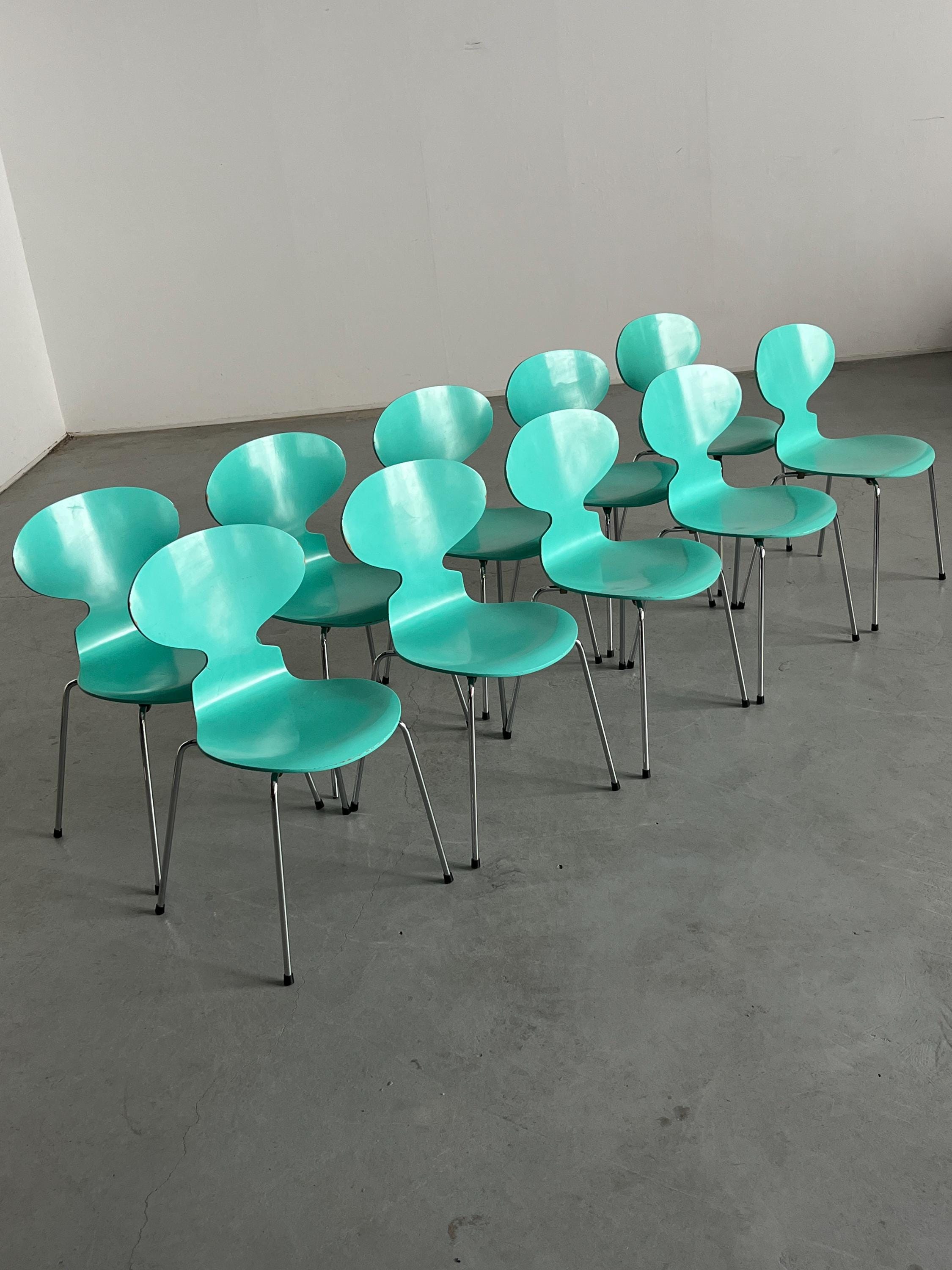 ‘Ant’ Chairs in Rare Turquoise Colourway by Arne Jacobsen for Fritz Hansen