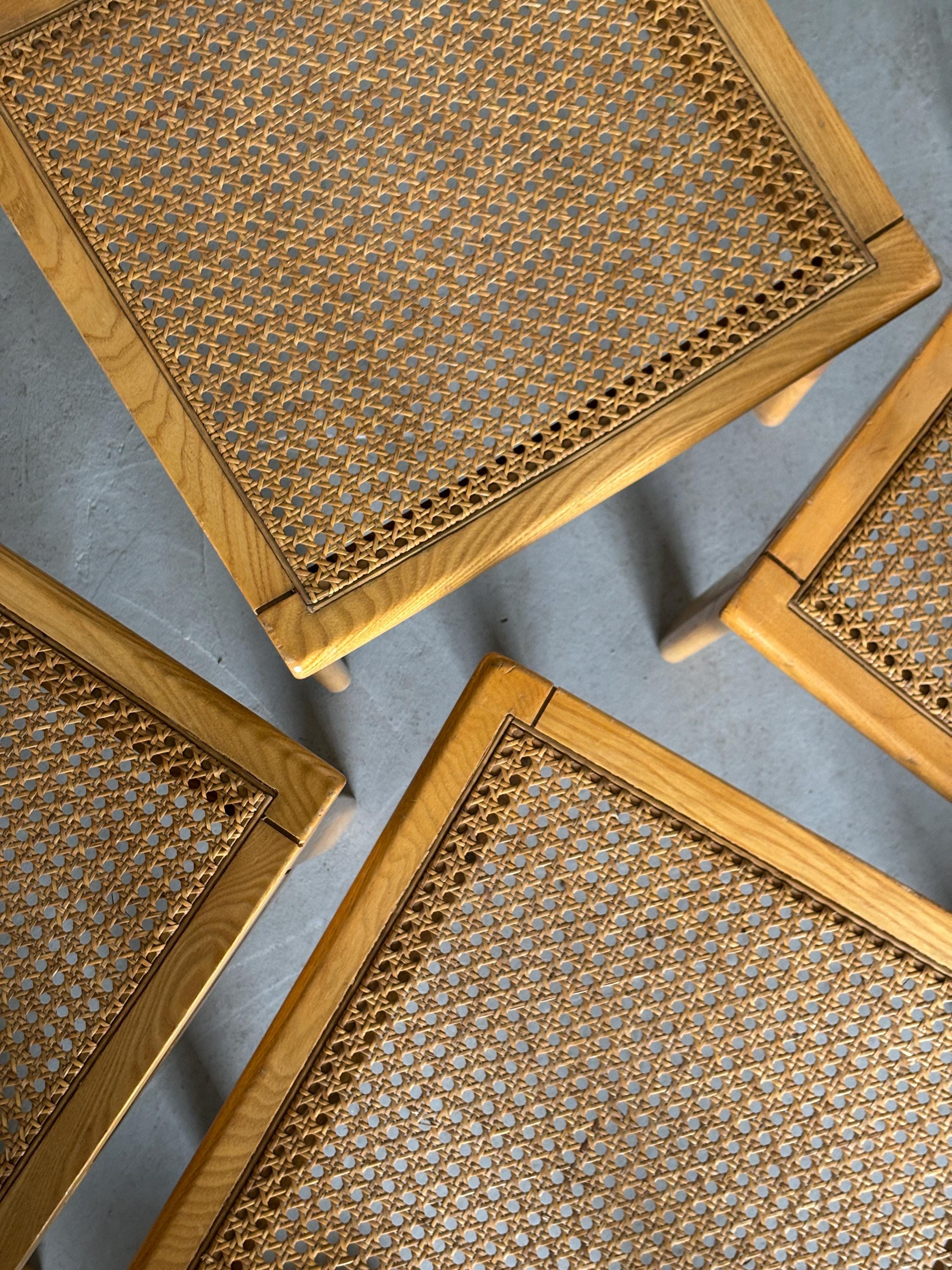 Constructivist Wooden Dining Chairs in Beech and Cane