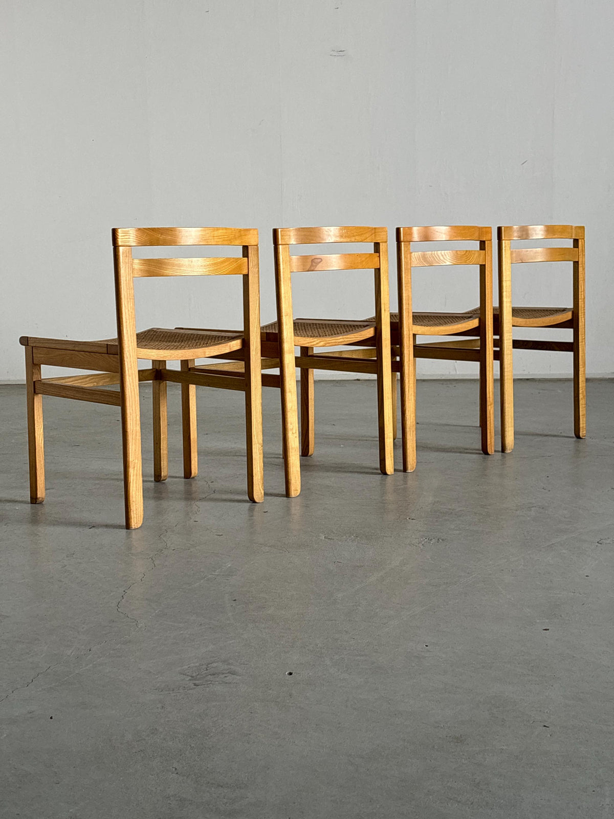 Wooden Constructivist Dining Chairs in Beech and Cane
