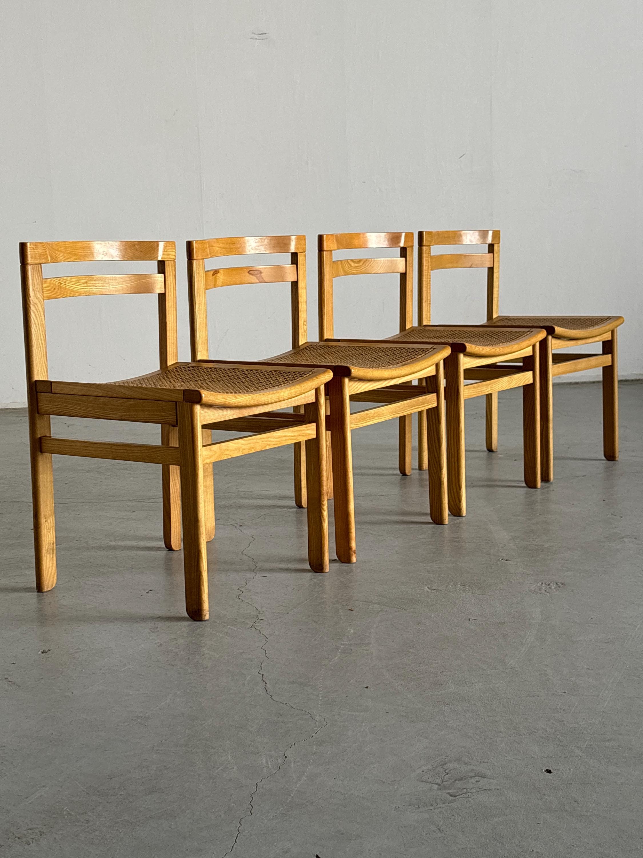 Constructivist Wooden Dining Chairs in Beech and Cane