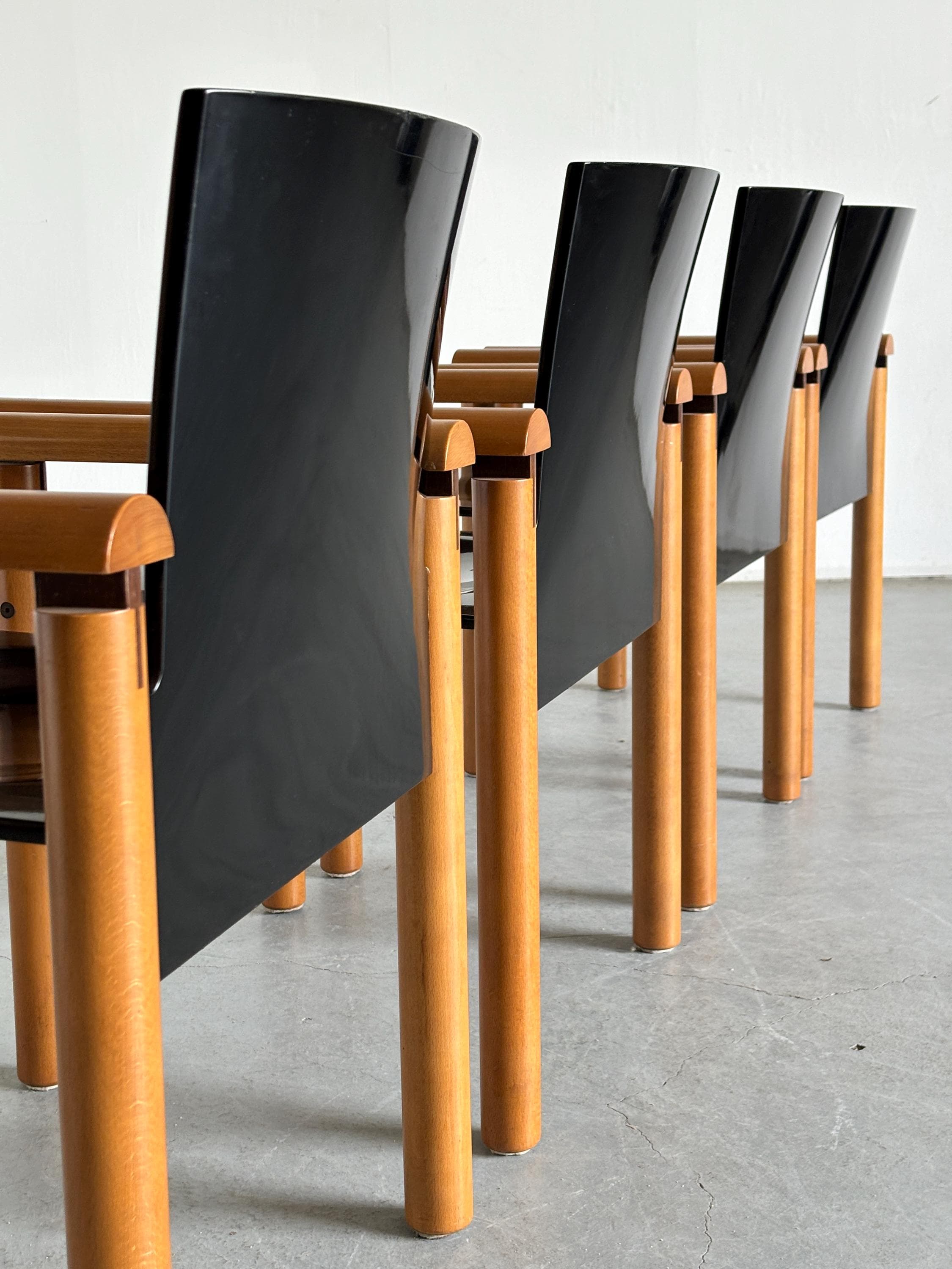 Elegant Modernist Armchairs in Dark Gloss Finish, Attributed to Artelano