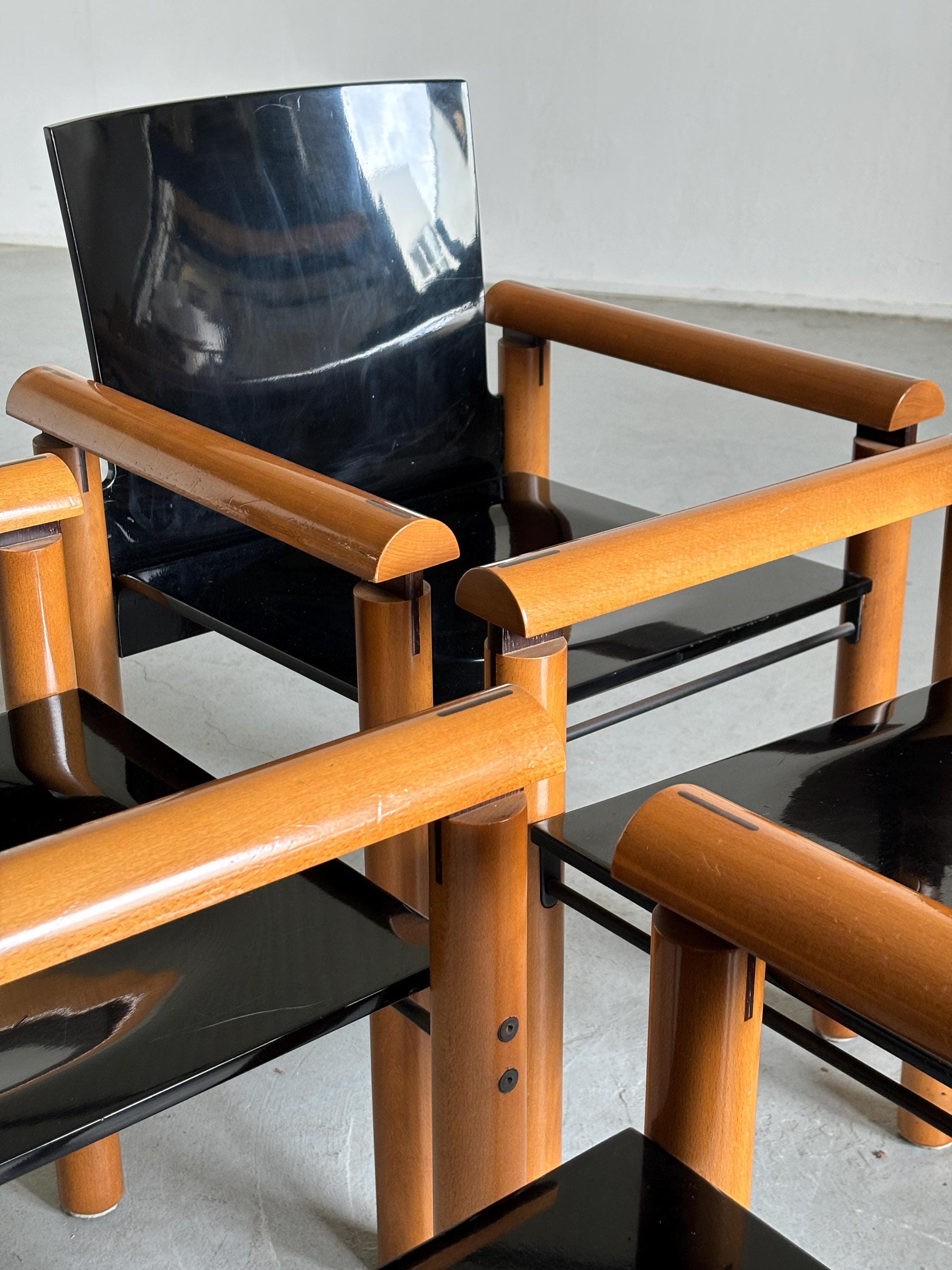 Elegant Modernist Armchairs in Dark Gloss Finish, Attributed to Artelano