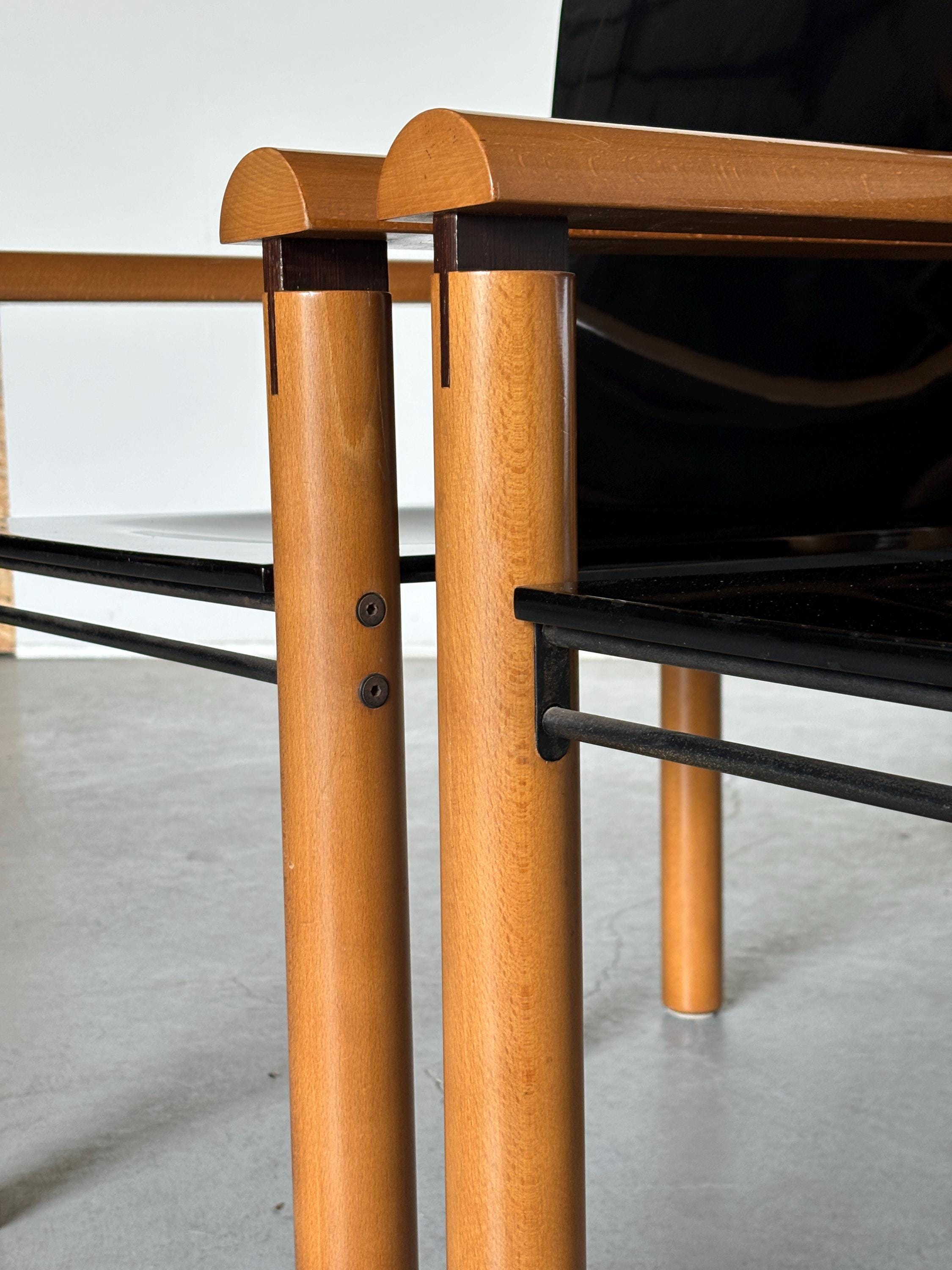 Elegant Modernist Armchairs in Dark Gloss Finish, Attributed to Artelano