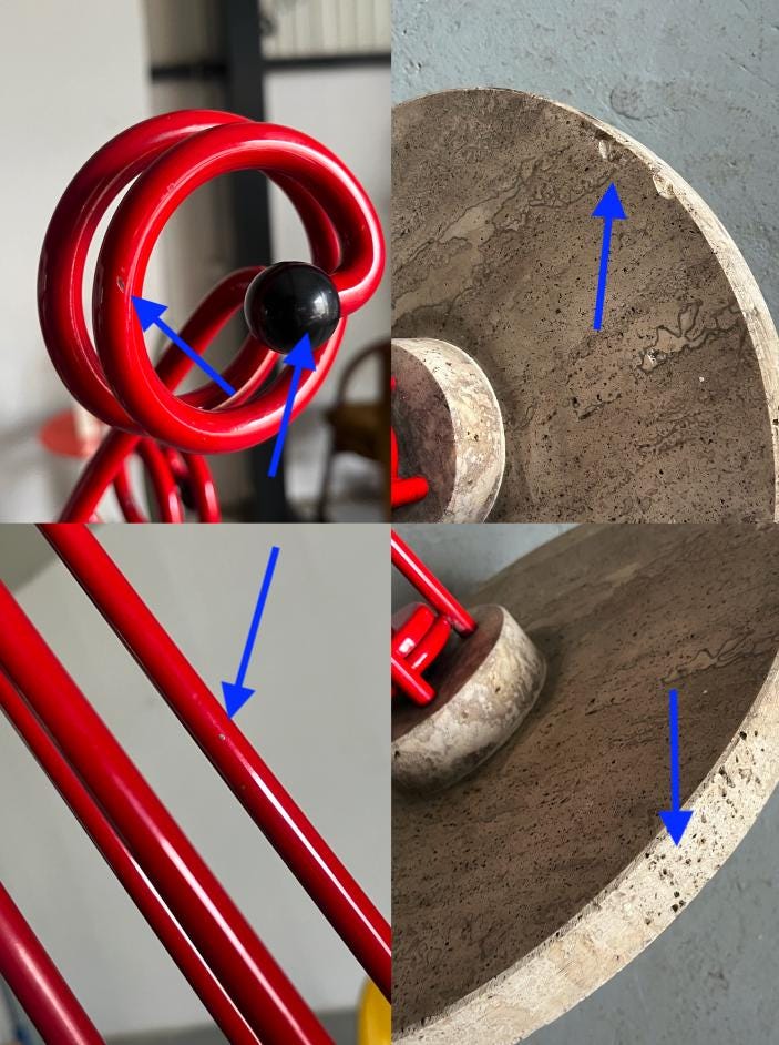 Postmodern Coat Hanger in Red Wrought Iron and Travertine